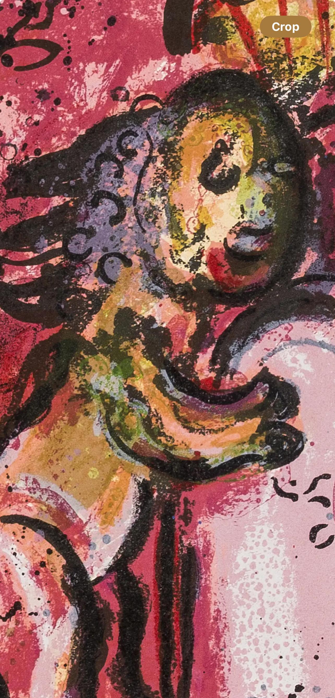 Lithograph on vélin paper. Inscription: unsigned and unnumbered, as issued. Good condition. Notes: From the volume, Marc Chagall, The Jerusalem Windows, 1962. Published by André Sauret, éditeur, Monte Carlo; printed by Mourlot Frères, Paris in an
