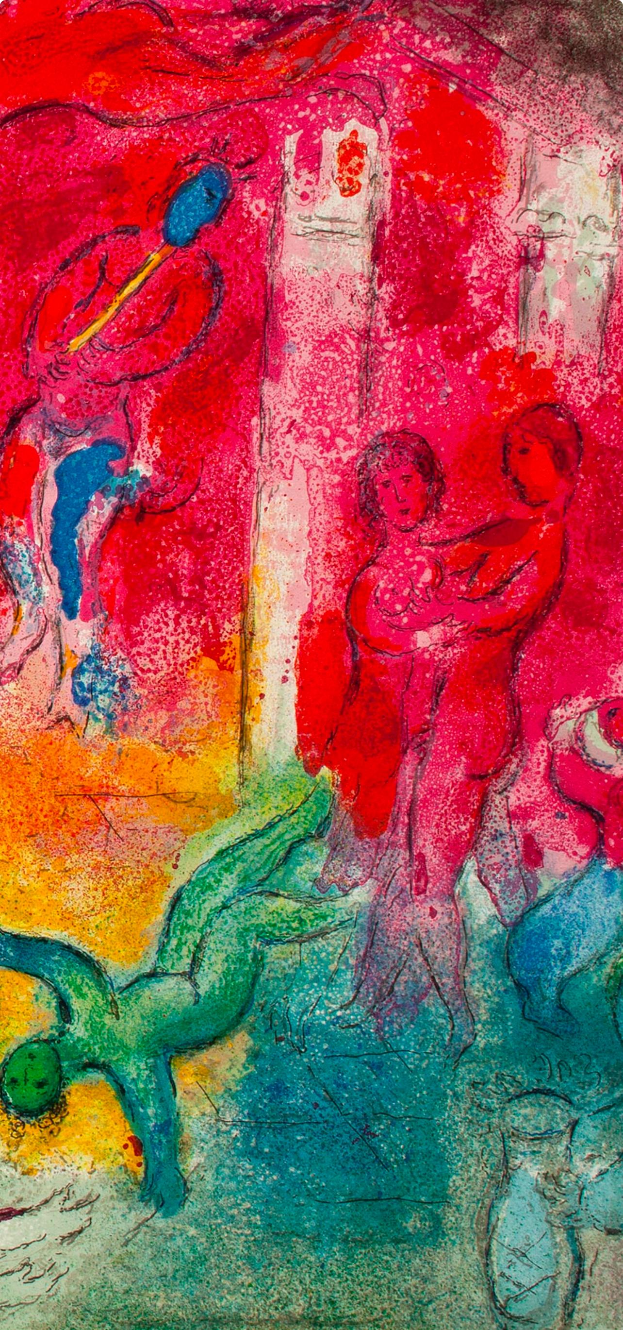 Chagall, Temple et Histoire de Bacchus, Daphnis et Chloé (after) - Brown Landscape Print by Marc Chagall
