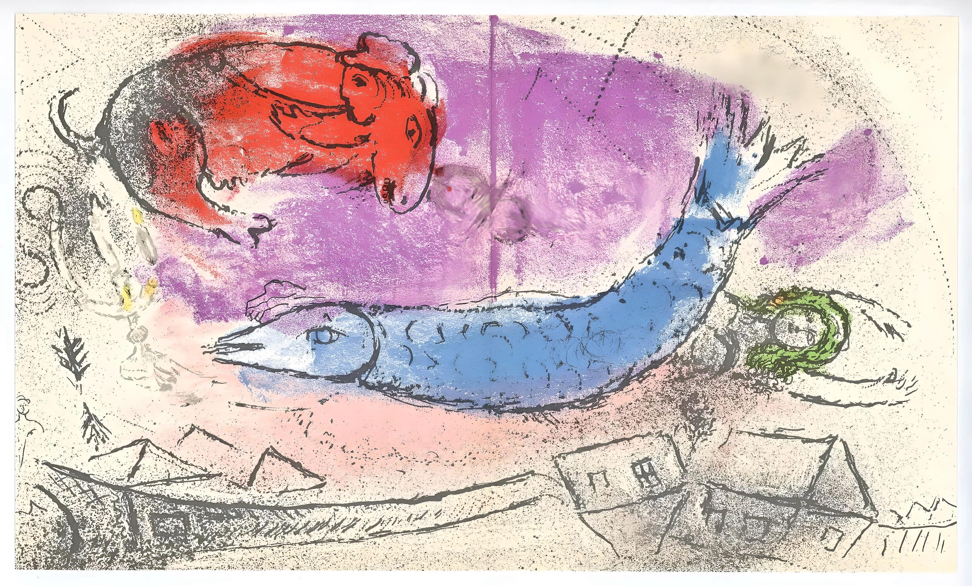 Marc Chagall Figurative Print – Chagall, Der blaue Fisch (Mourlot 198; Cramer 34) (nachdem)