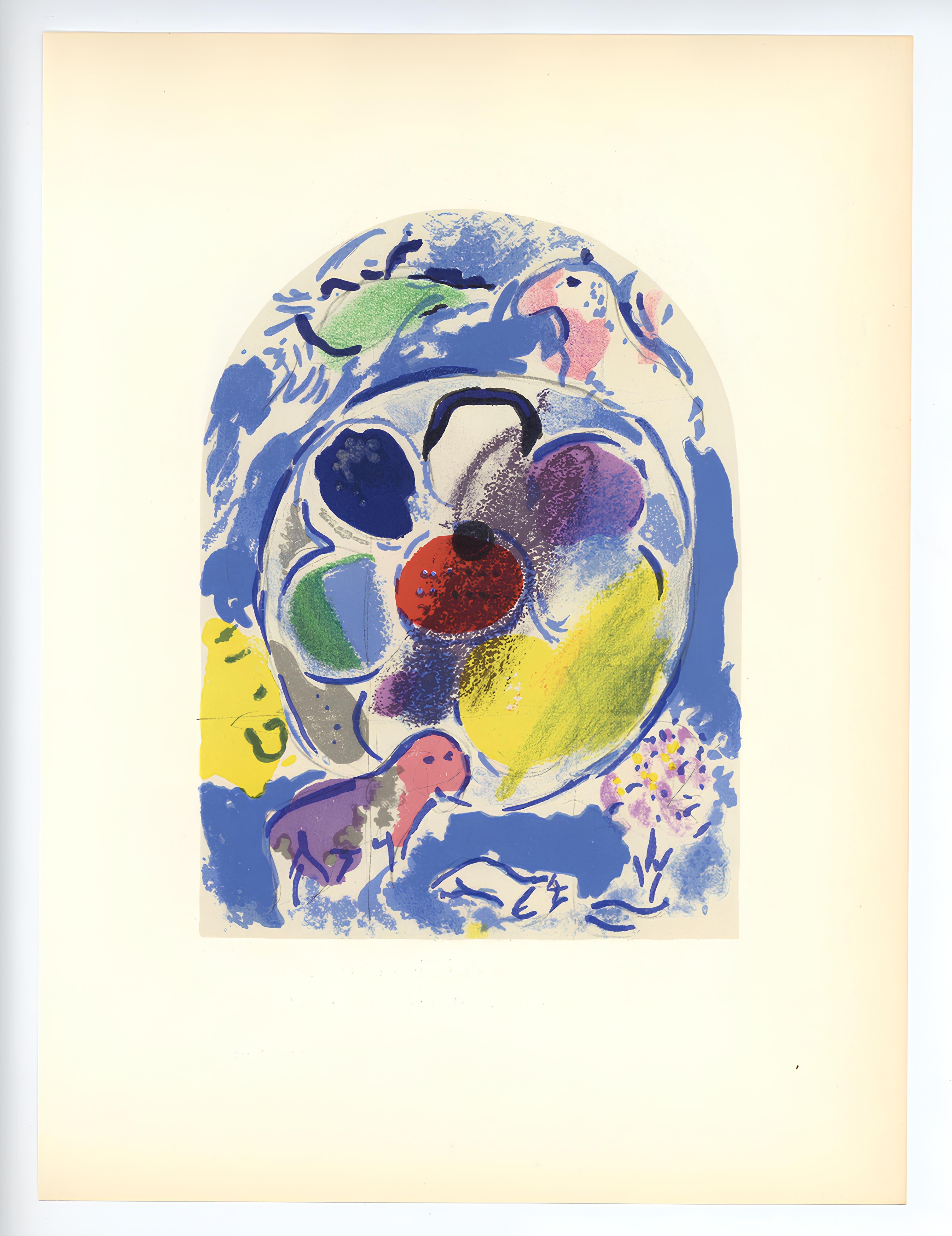 Lithograph on vélin paper. Inscription: Unsigned and unnumbered, as issued. Good condition, . Notes: From the album, Chagall, Vitraux pour Jérusalem. Published by Musée des Arts Décoratifs, Palais du Louvre, Paris; printed by Mourlot Frères. Paris,