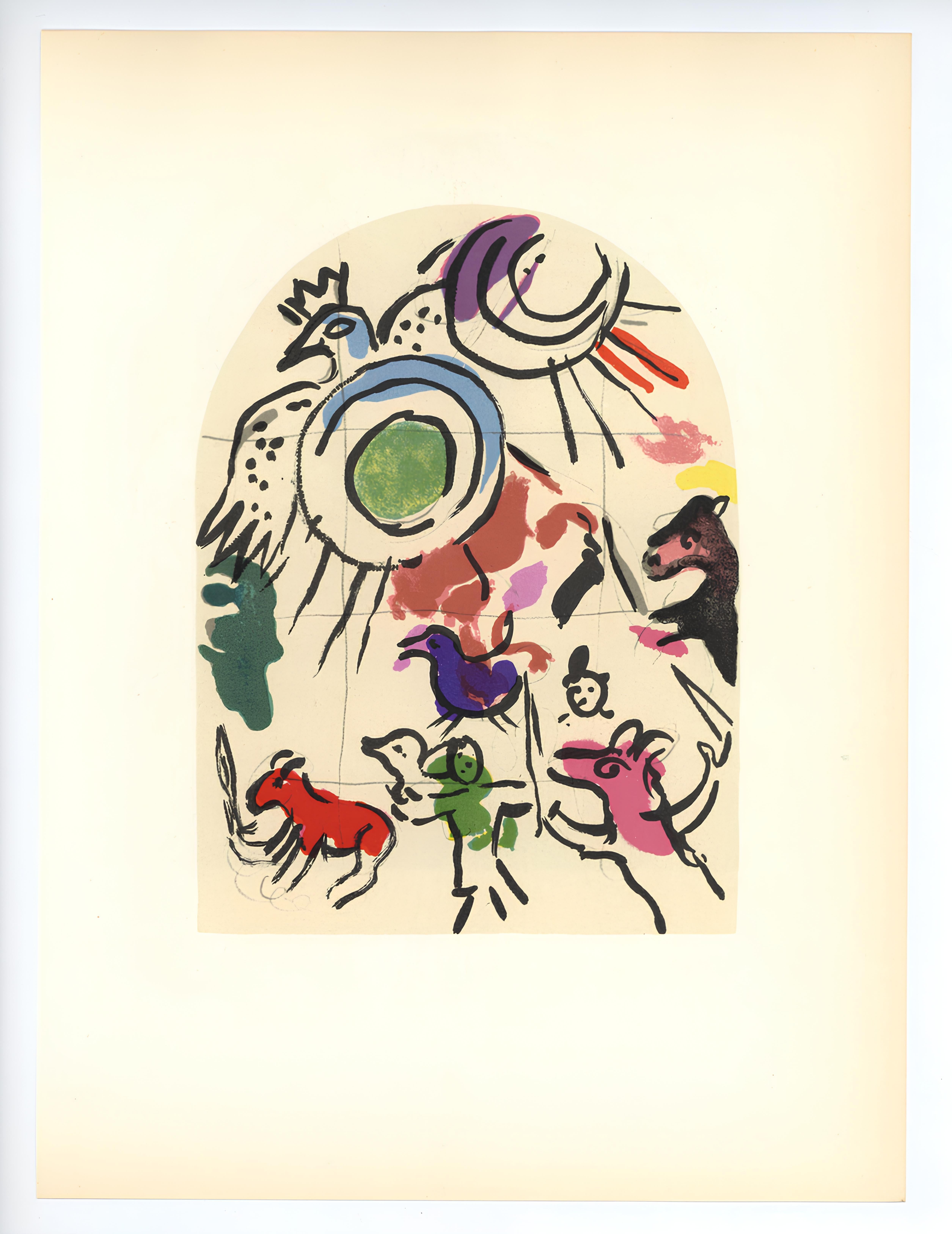 Lithograph on vélin paper. Inscription: Unsigned and unnumbered, as issued. Good condition, . Notes: From the album, Chagall, Vitraux pour Jérusalem. Published by Musée des Arts Décoratifs, Palais du Louvre, Paris; printed by Mourlot Frères. Paris,