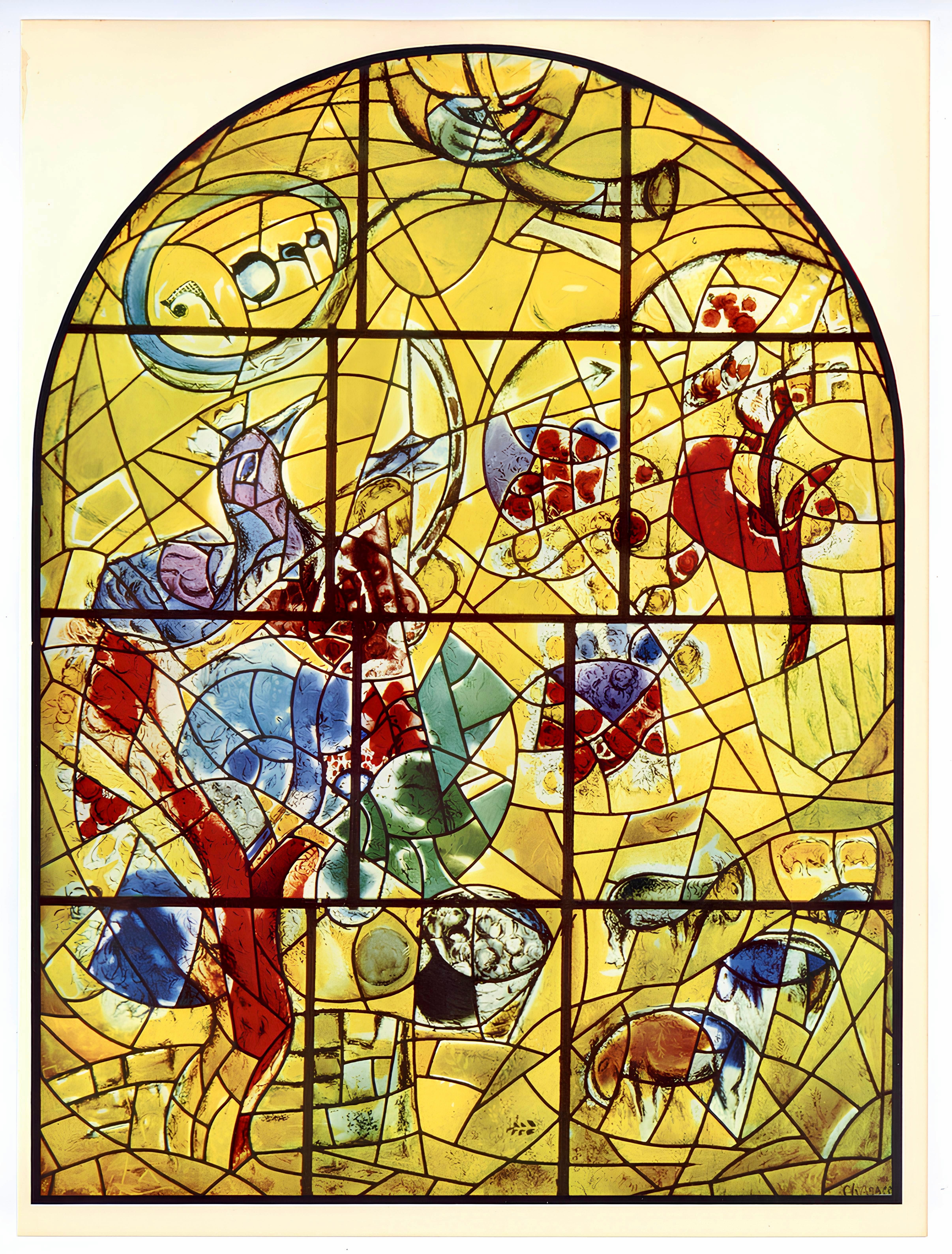 Lithograph on vélin paper. Inscription: Unsigned and unnumbered, as issued. Good condition. Notes: From the album, Chagall, Vitraux pour Jérusalem. Published by Musée des Arts Décoratifs, Palais du Louvre, Paris; printed by Mourlot Frères. Paris,