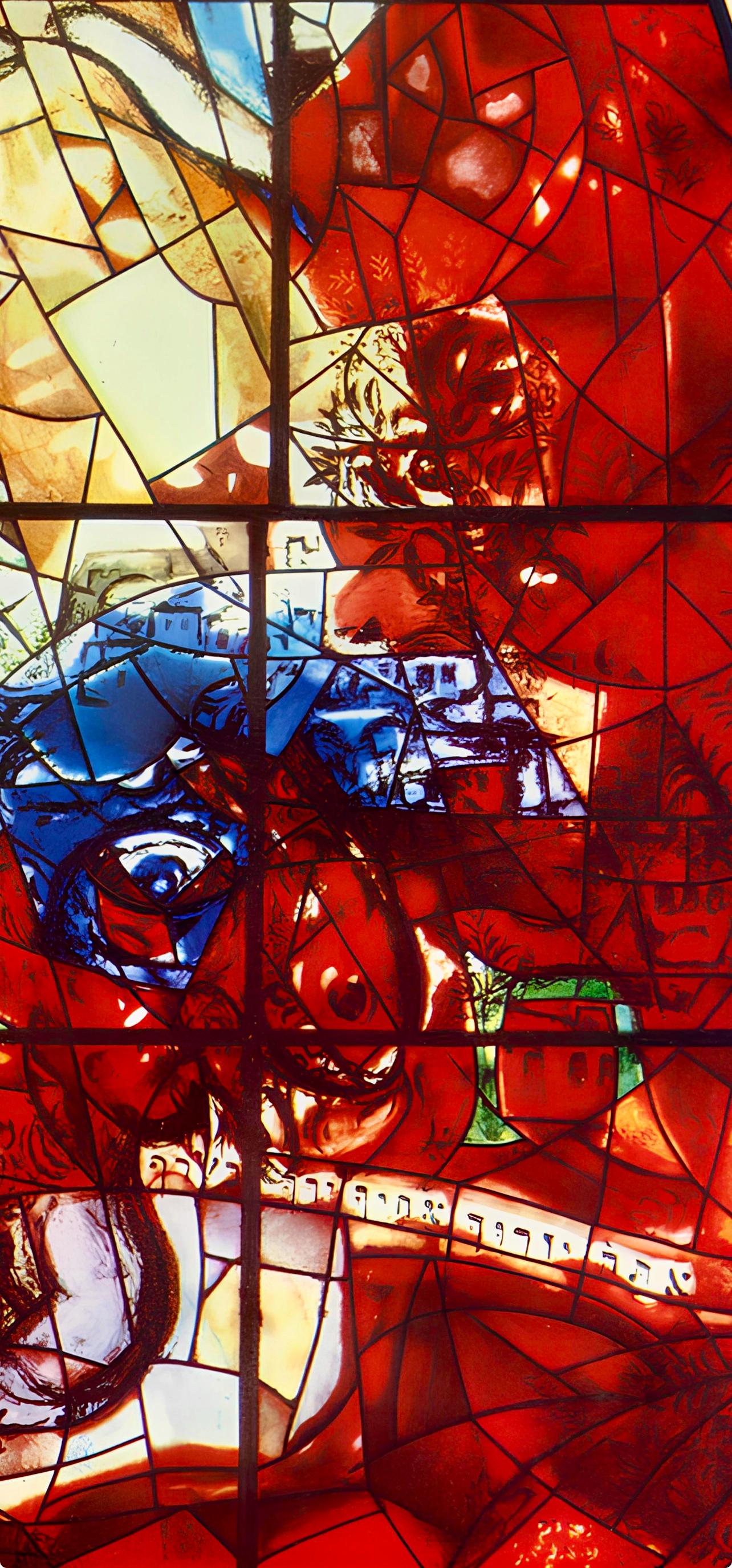 Chagall, Tribe of Judah, Vitraux pour Jérusalem (after) - Red Landscape Print by Marc Chagall