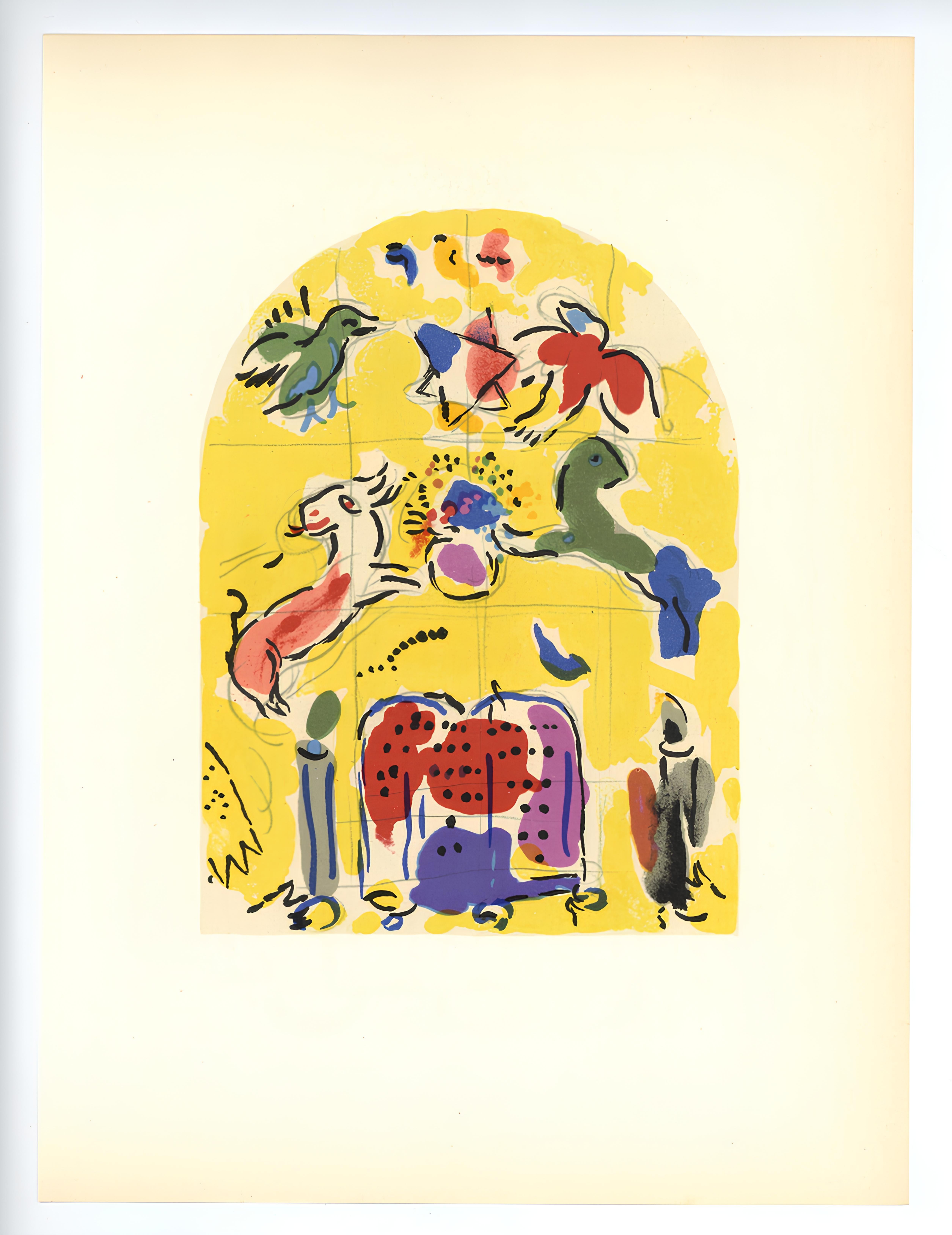 Litografía sobre papel vélin. Inscripción: Sin firmar y sin numerar, tal como se emitió. Buen estado, . Notas: Del álbum, Chagall, Vitraux pour Jérusalem. Publicado por el Museo de Artes Decorativas, Palacio del Louvre, París; impreso por Mourlot