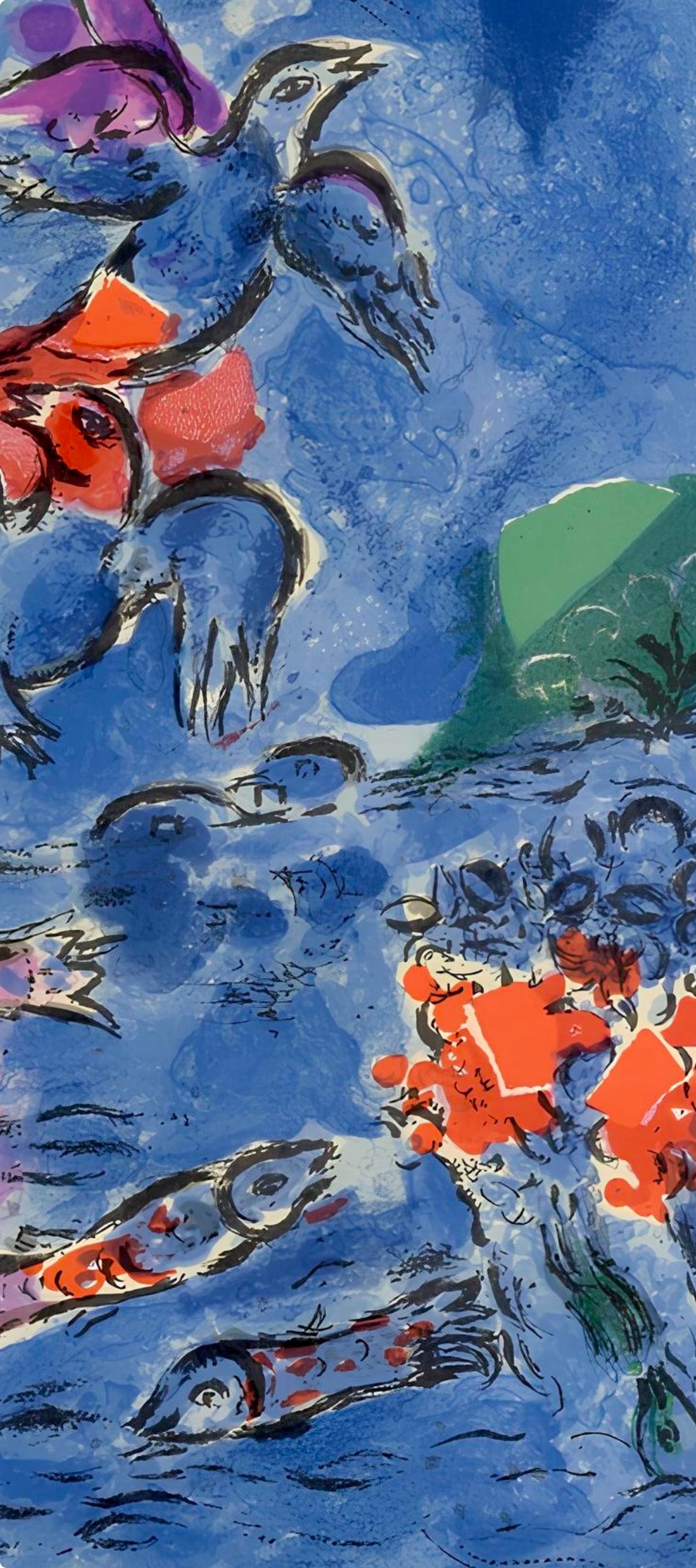 Chagall, Tribu de Ruben, Vitraux pour Jérusalem (d'après) - Bleu Landscape Print par Marc Chagall