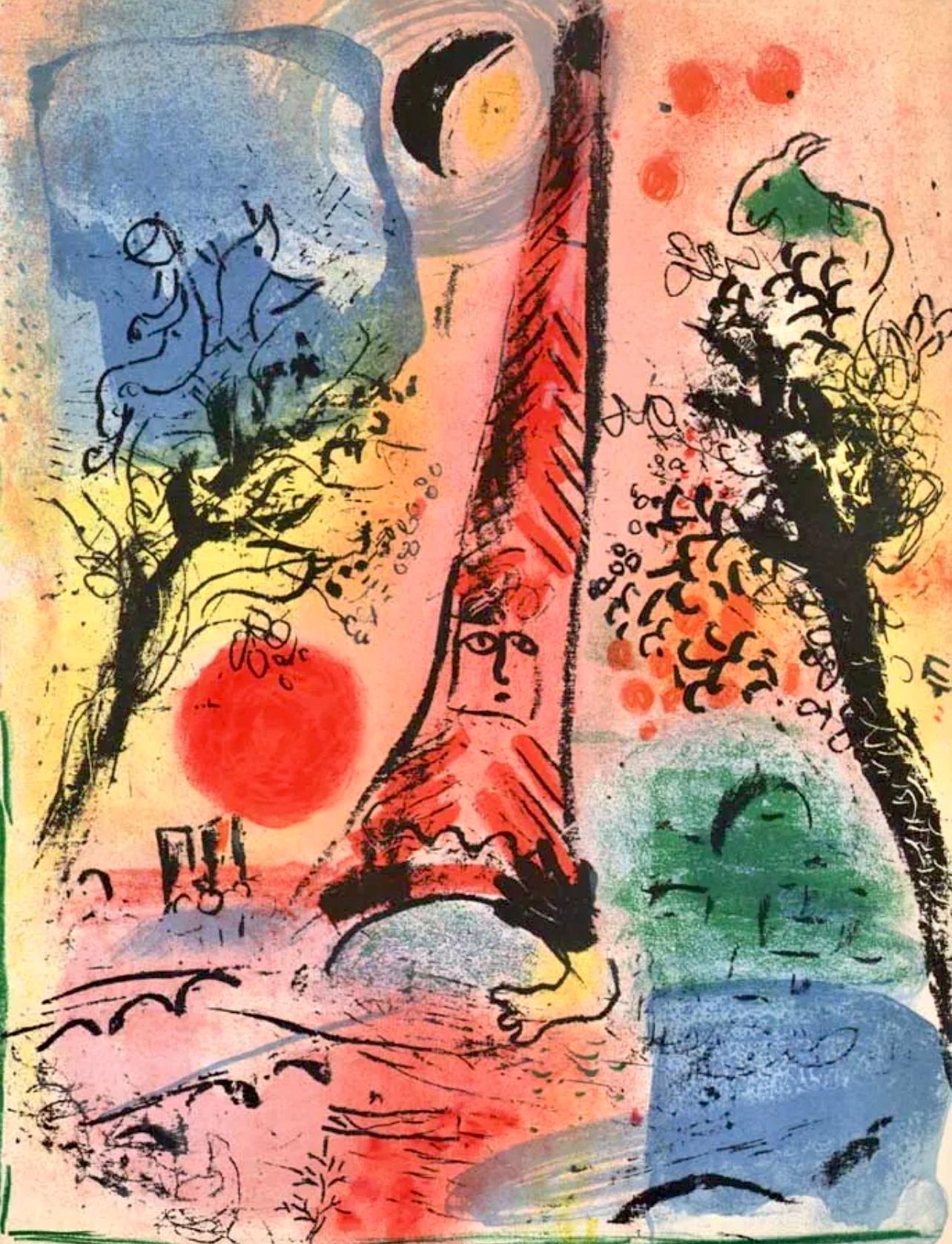 Marc Chagall Figurative Print – Chagall, Vision of Paris (Mourlot 287; Cramer 43) (nach)