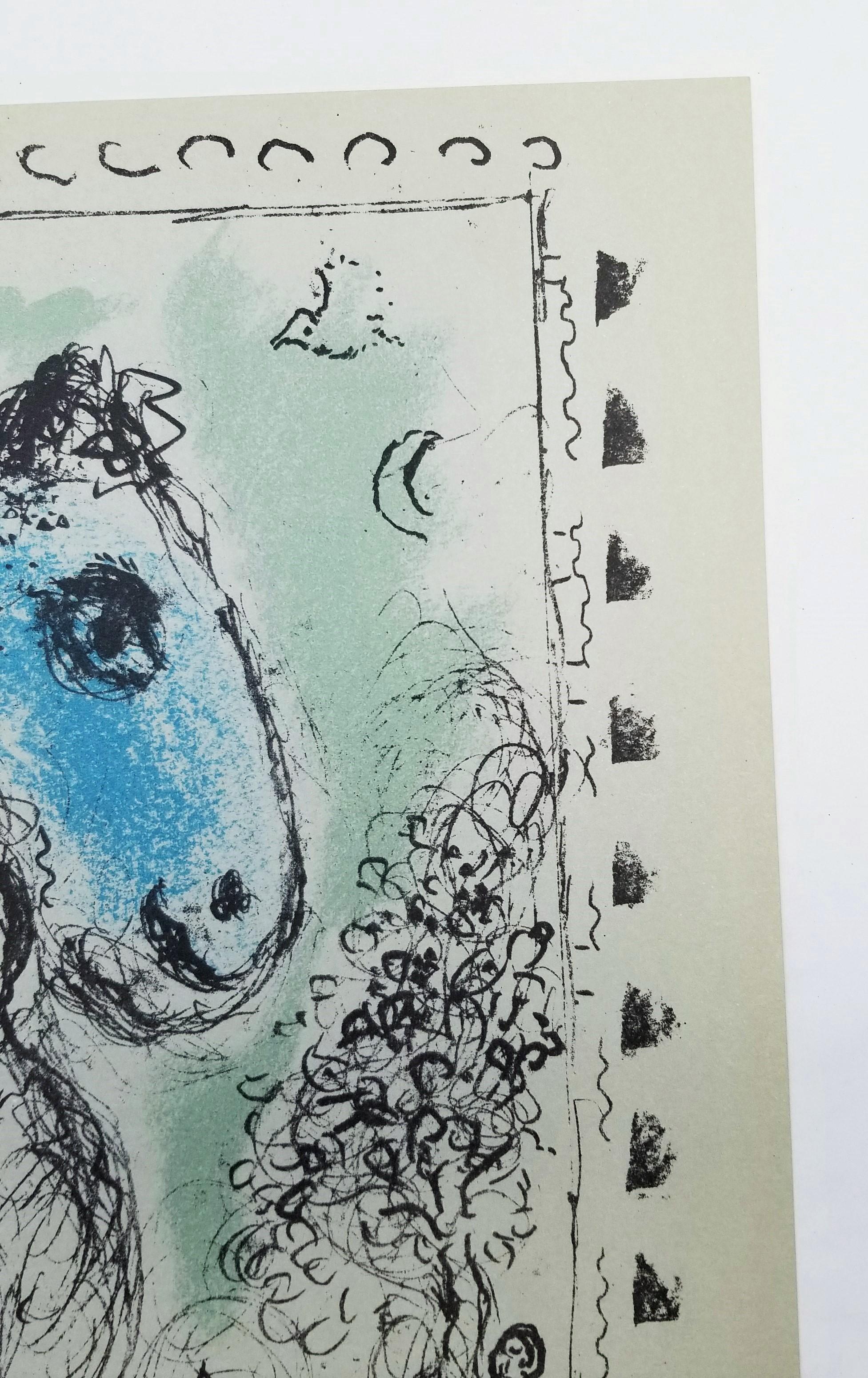 Bleu au Couple (cheval bleu avec couple) /// Moderne Marc Chagall d'après-guerre en vente 3