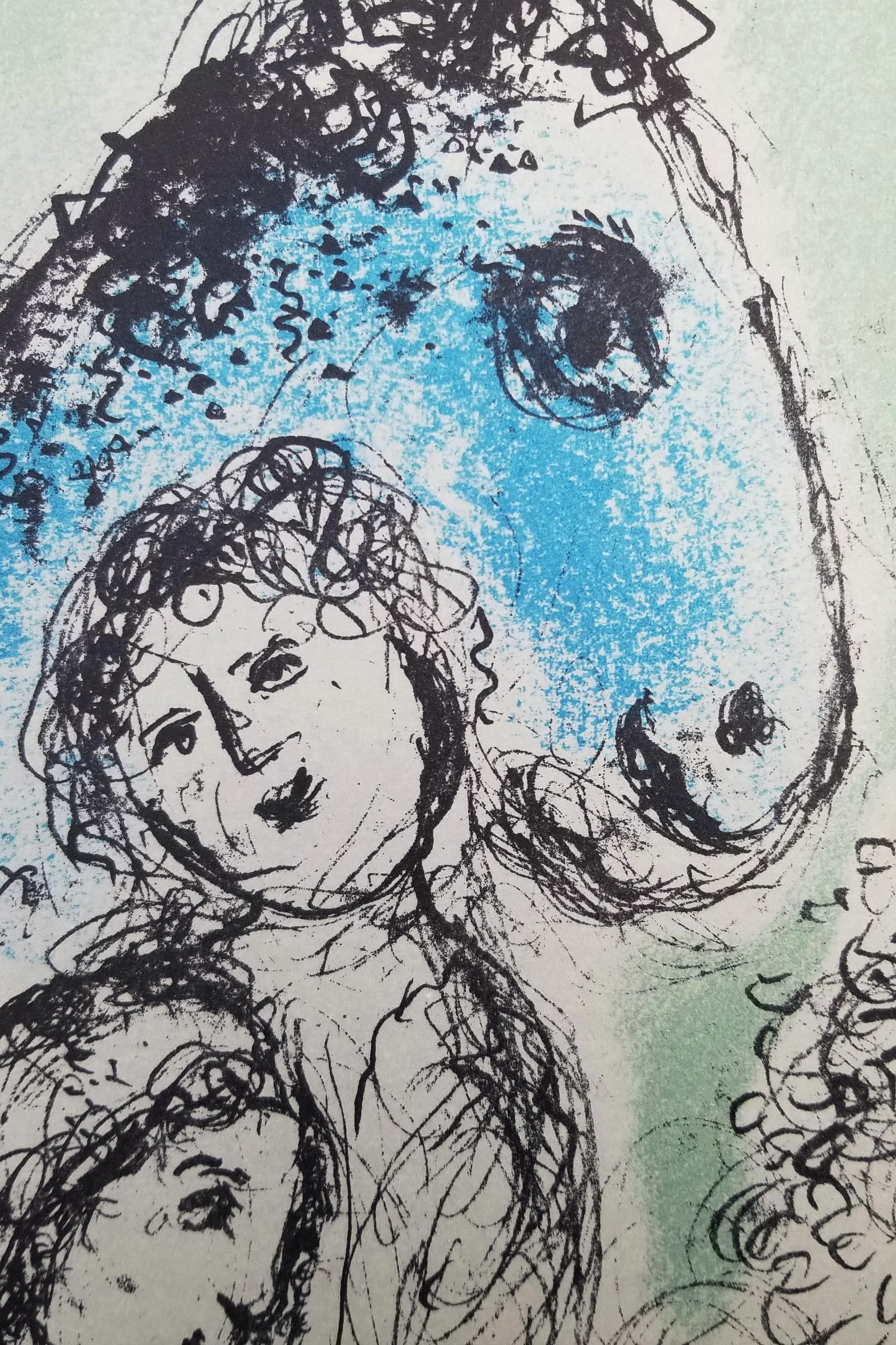 Bleu au Couple (cheval bleu avec couple) /// Moderne Marc Chagall d'après-guerre en vente 7