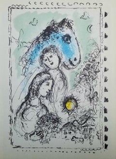 Cheval Bleu au Couple (Blue Horse with Couple) /// Modern Marc Chagall Post-War