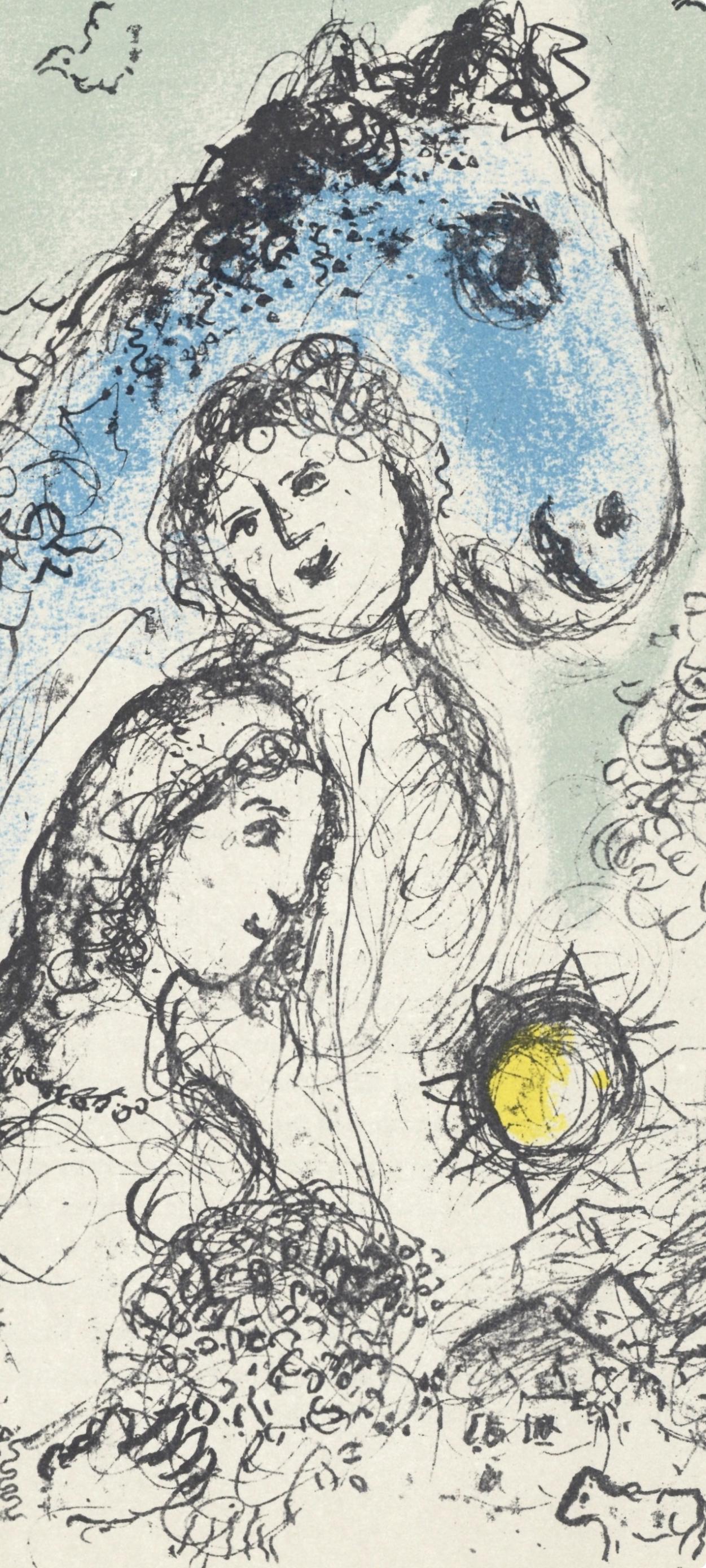 Cheval bleu au couple (Cramer 113; Mourlot 993), Derrière le miroir - Print by Marc Chagall