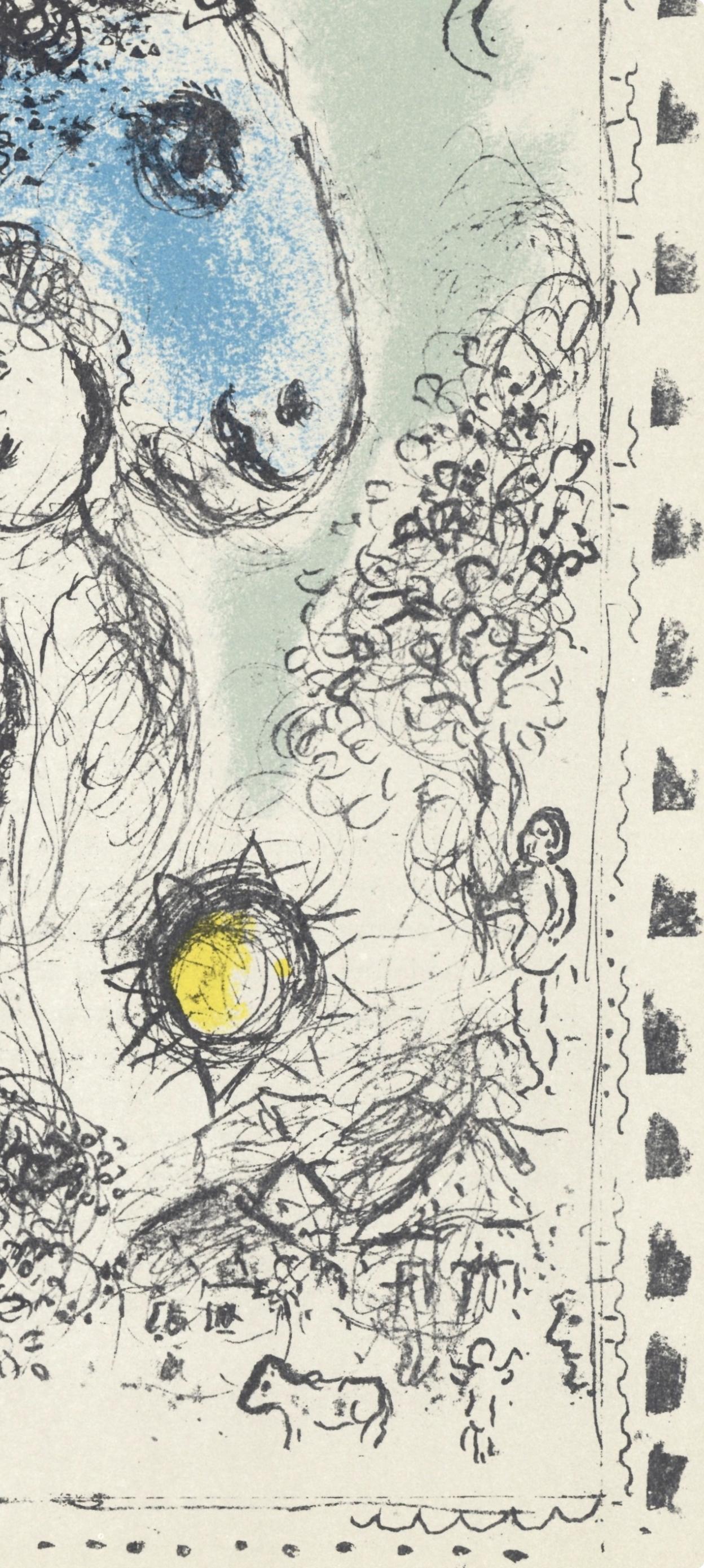 Cheval bleu au couple (Cramer 113; Mourlot 993), Derrière le miroir - Expressionist Print by Marc Chagall