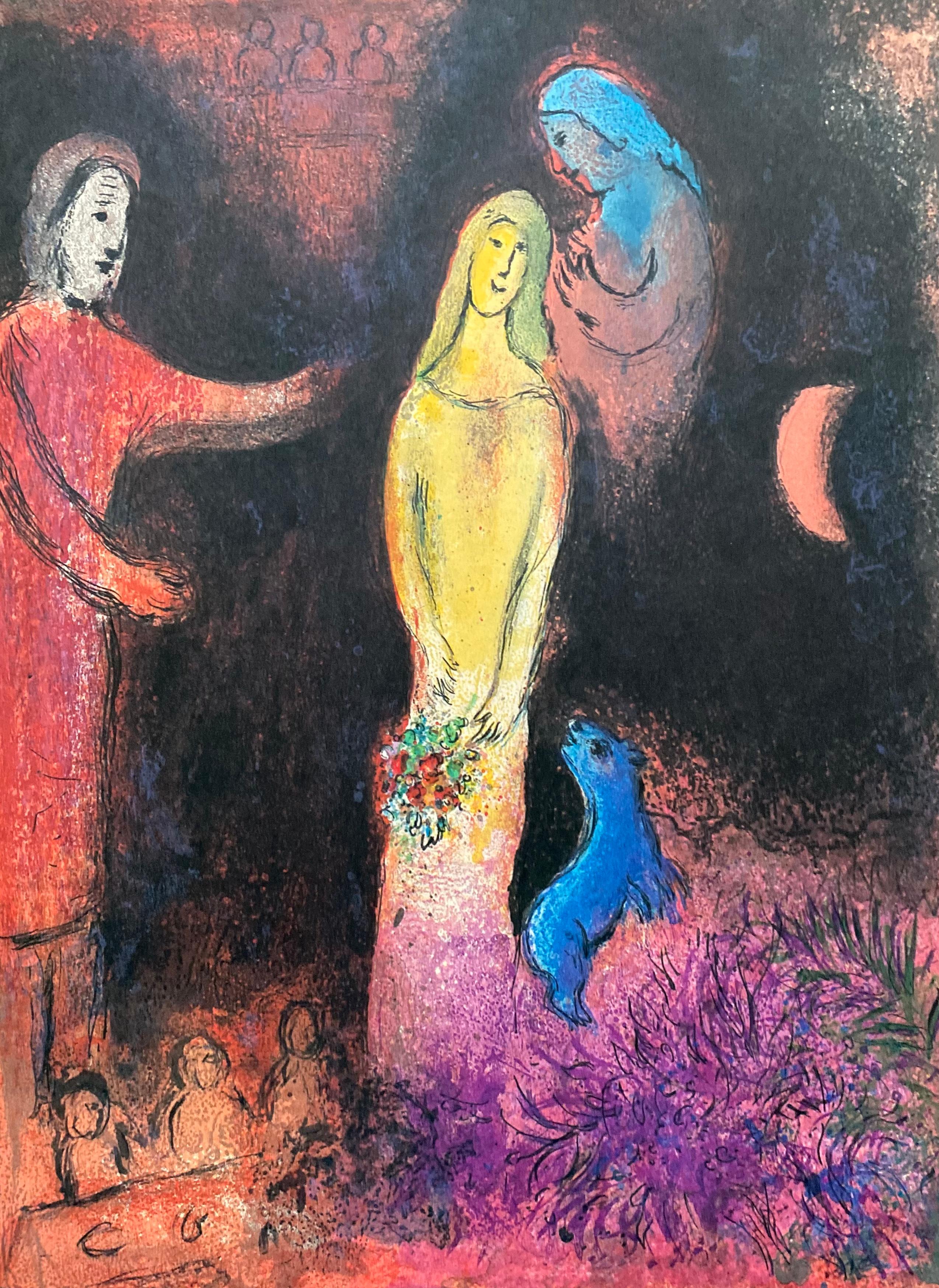 Marc Chagall Landscape Print - “Chloe is dressed and braided by Cleariste, ” Daphnis et Chloé