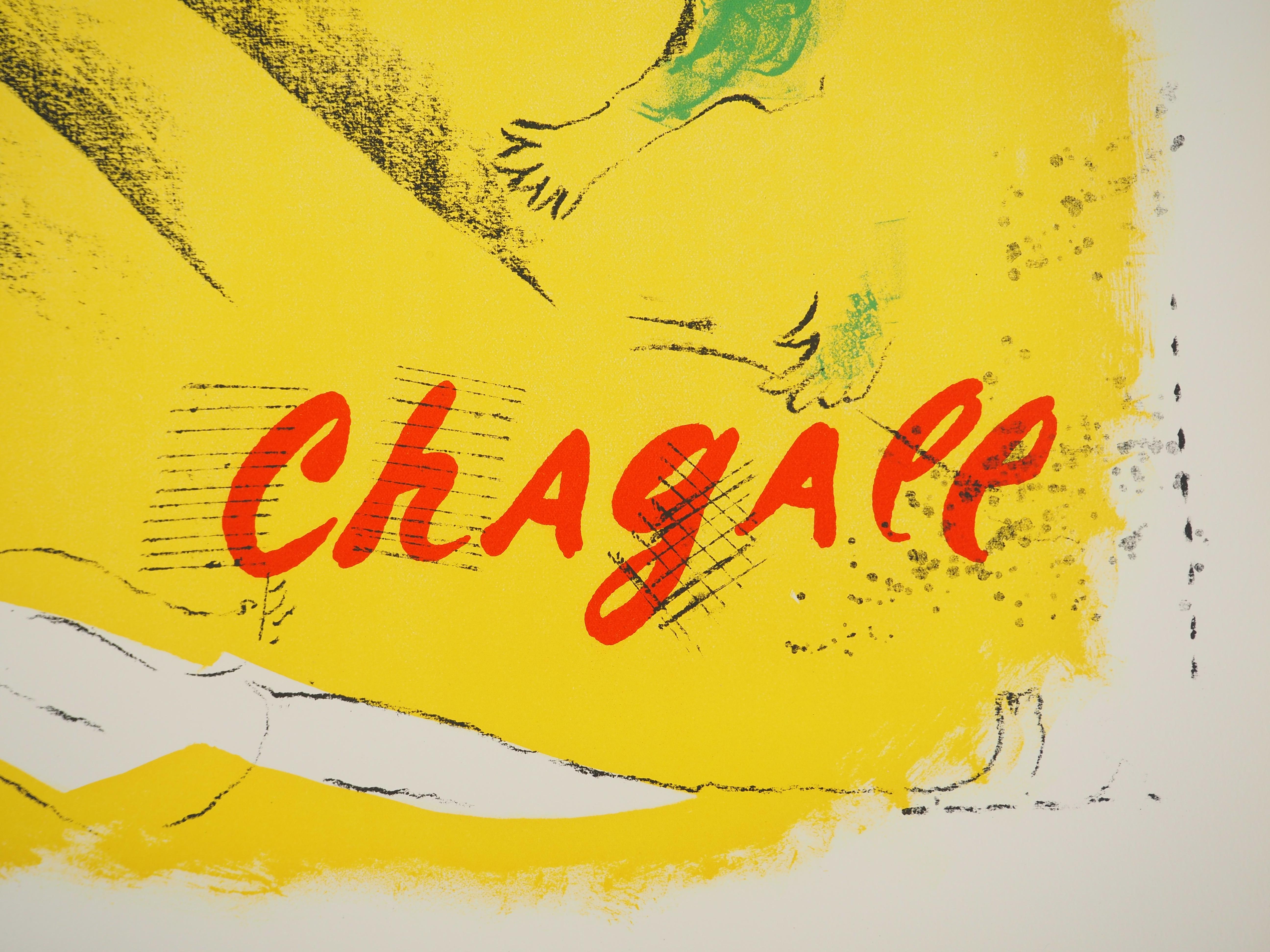 Circus : Acrobat on Yellow Backgroung - Original Lithograph (Mourlot #602) - Print by Marc Chagall