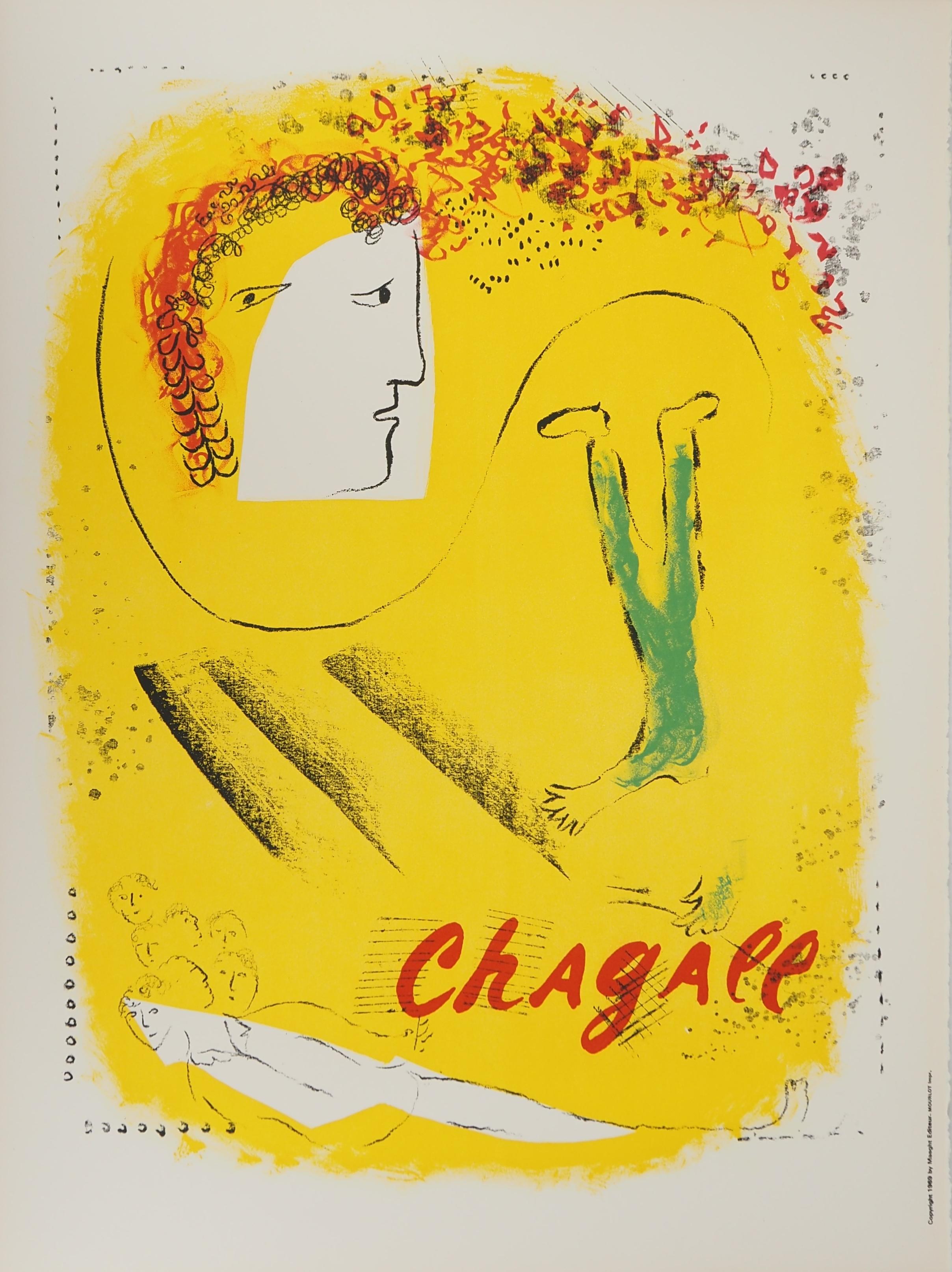 Circus : Acrobat on Yellow Backgroung - Original Lithograph (Mourlot #602) - Modern Print by Marc Chagall
