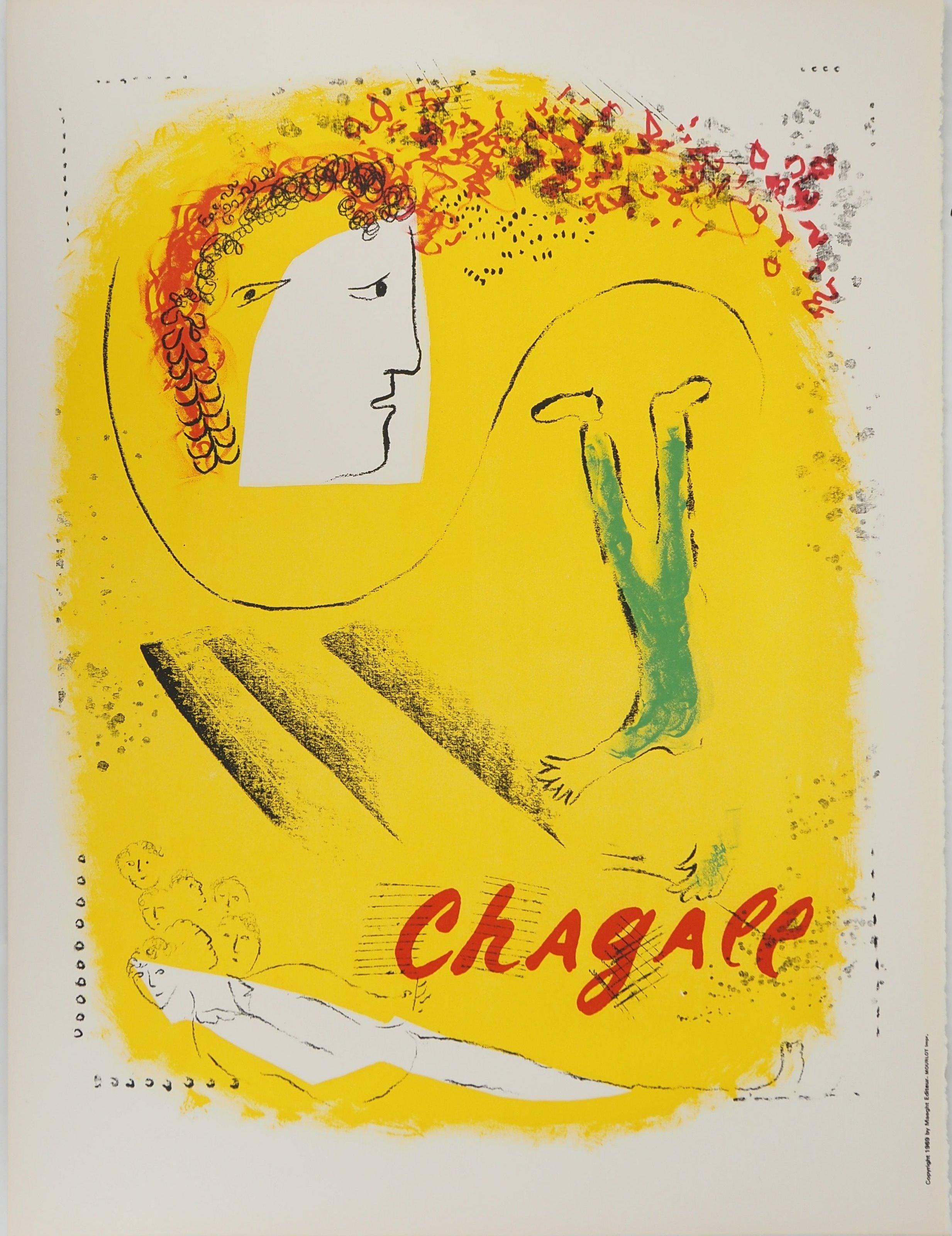 Marc Chagall Figurative Print - Circus : Acrobat on Yellow Backgroung - Original Lithograph (Mourlot #602)