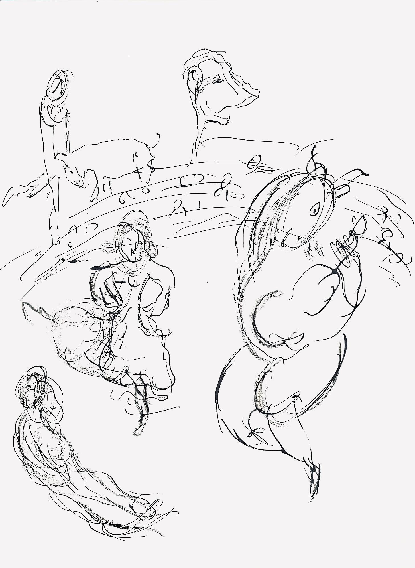 Marc Chagall Landscape Print – Chagall, Komposition (Cramer 61; Mourlot 434), Le plafond de l'Opéra (nach)