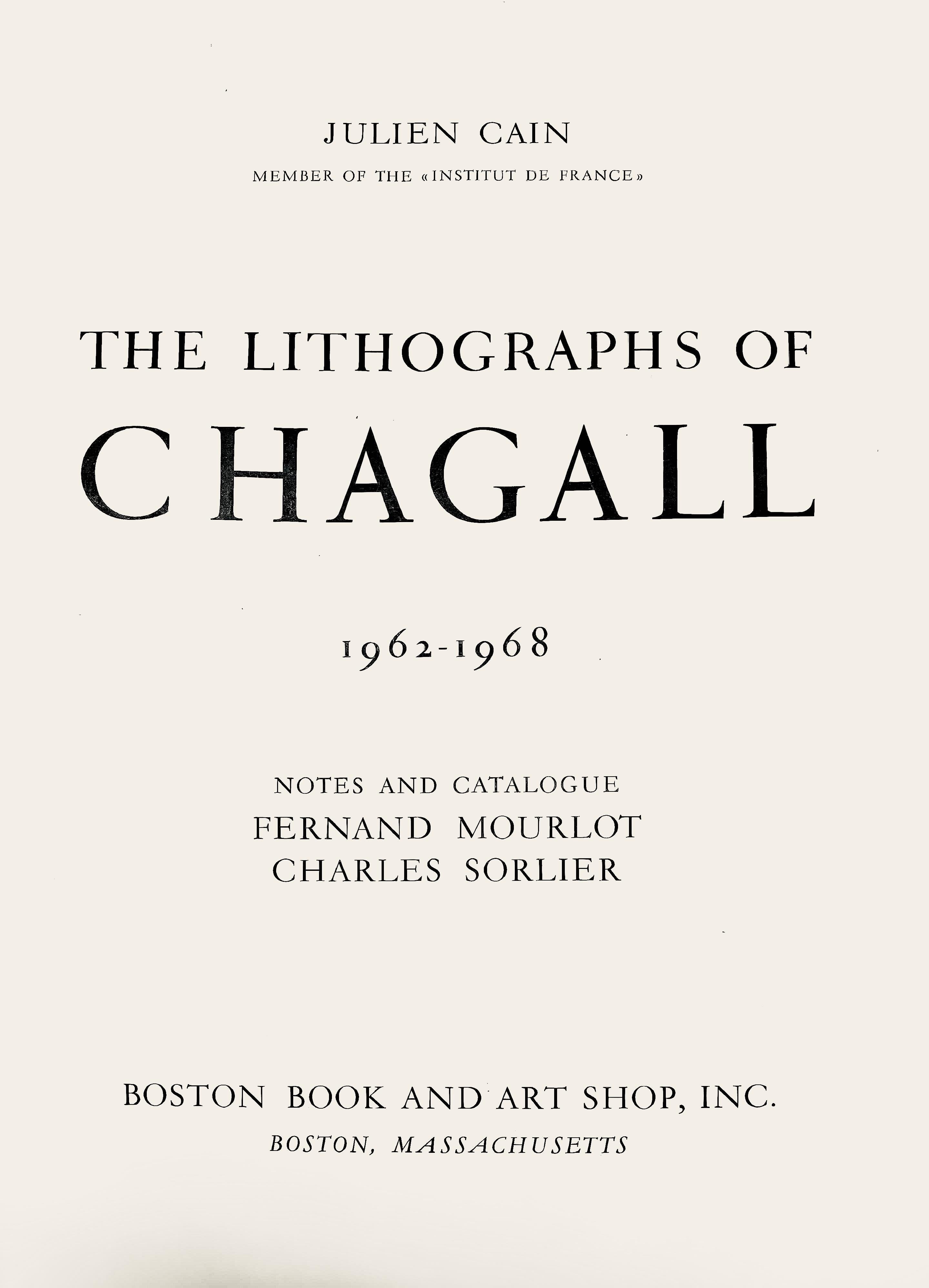 Litografia su carta vélin. Formato carta: 12,216 x 9,875 pollici. Iscrizione: Non firmato e non numerato, come emesso. Riferimenti al catalogo ragionato: Chagall, Marc, et al. Le litografie di Chagall, volume IV, 1969-1973. Crown Publishers, Inc.,