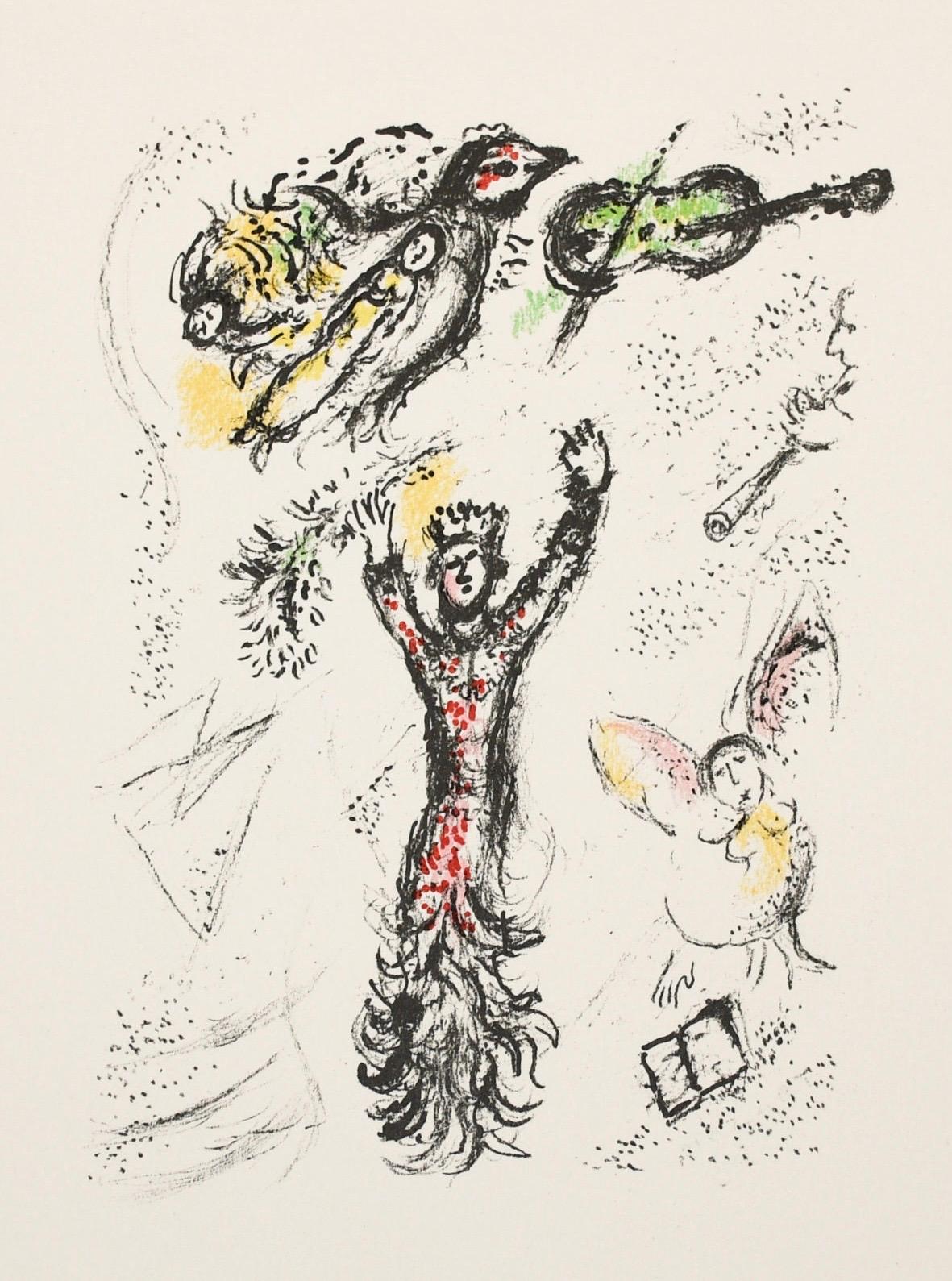 Lithographie auf Vélin d'Arches Papier. Unsigniert und nicht nummeriert, wie ausgegeben. Guter Zustand. Anmerkungen: Aus dem Folio, La Féerie et Le Royaume, Lithographies Originales de Marc Chagall, 1972. Herausgeber: Fernand Mourlot Éditeur, Paris;