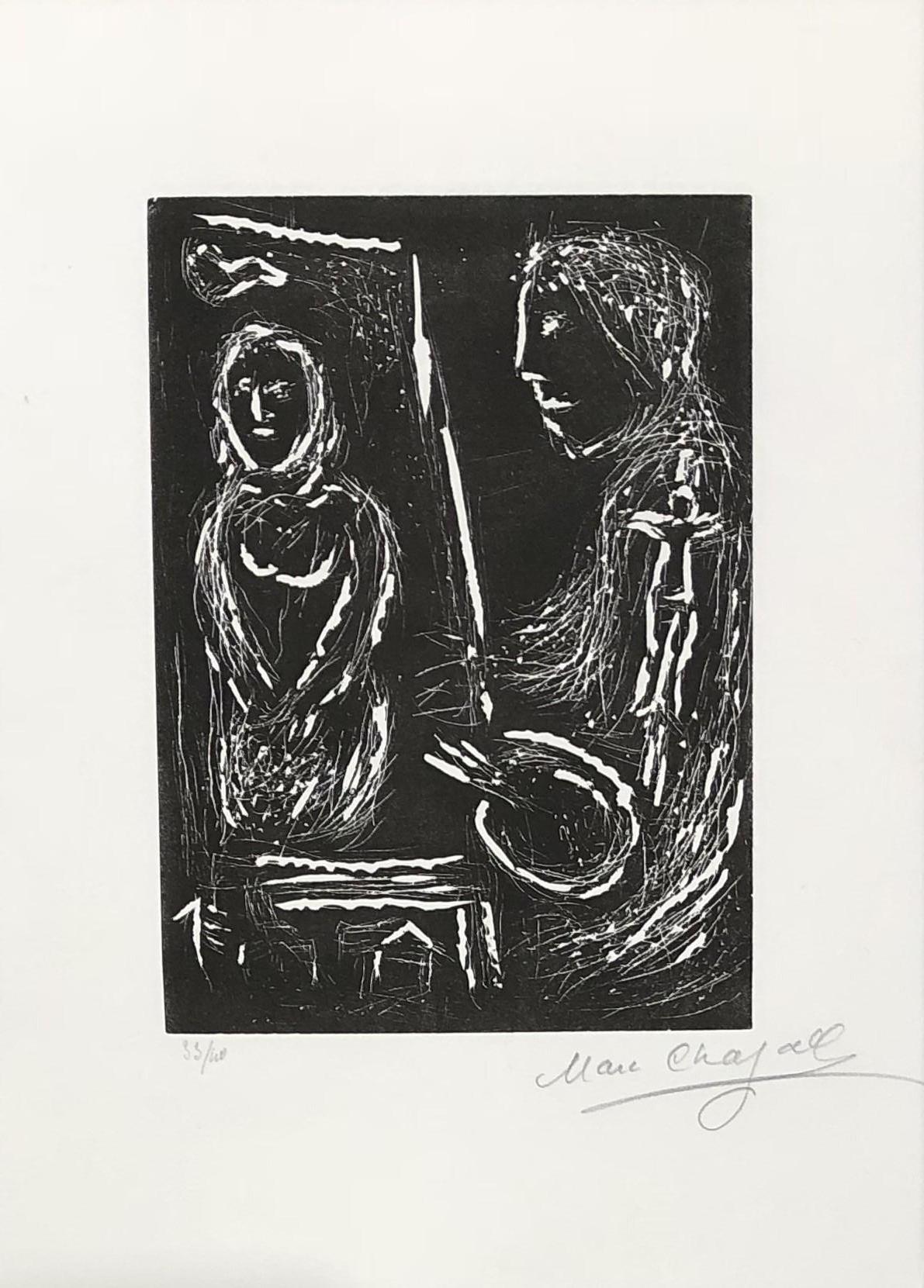 Marc Chagall Figurative Print - Composition - Original Linocut Handsigned - 40 copies