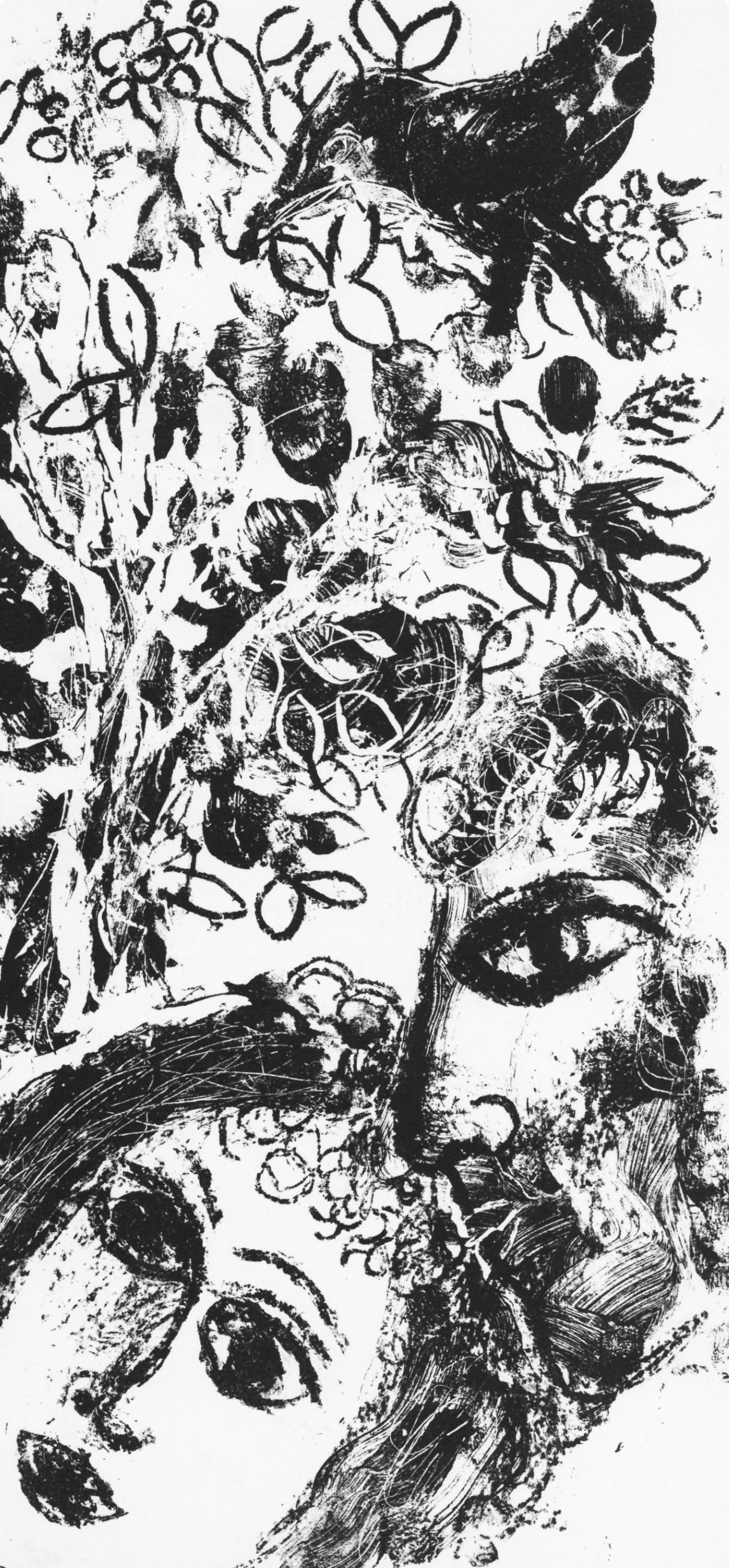 Couple Devant L’arbre (Cramer 43; Mourlot 292), The Lithographs of Chagall - Gray Landscape Print by Marc Chagall
