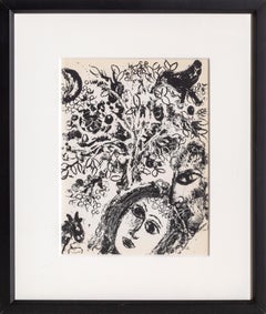 Paar vor einem Baum, gerahmte Lithographie von Marc Chagall, 1960