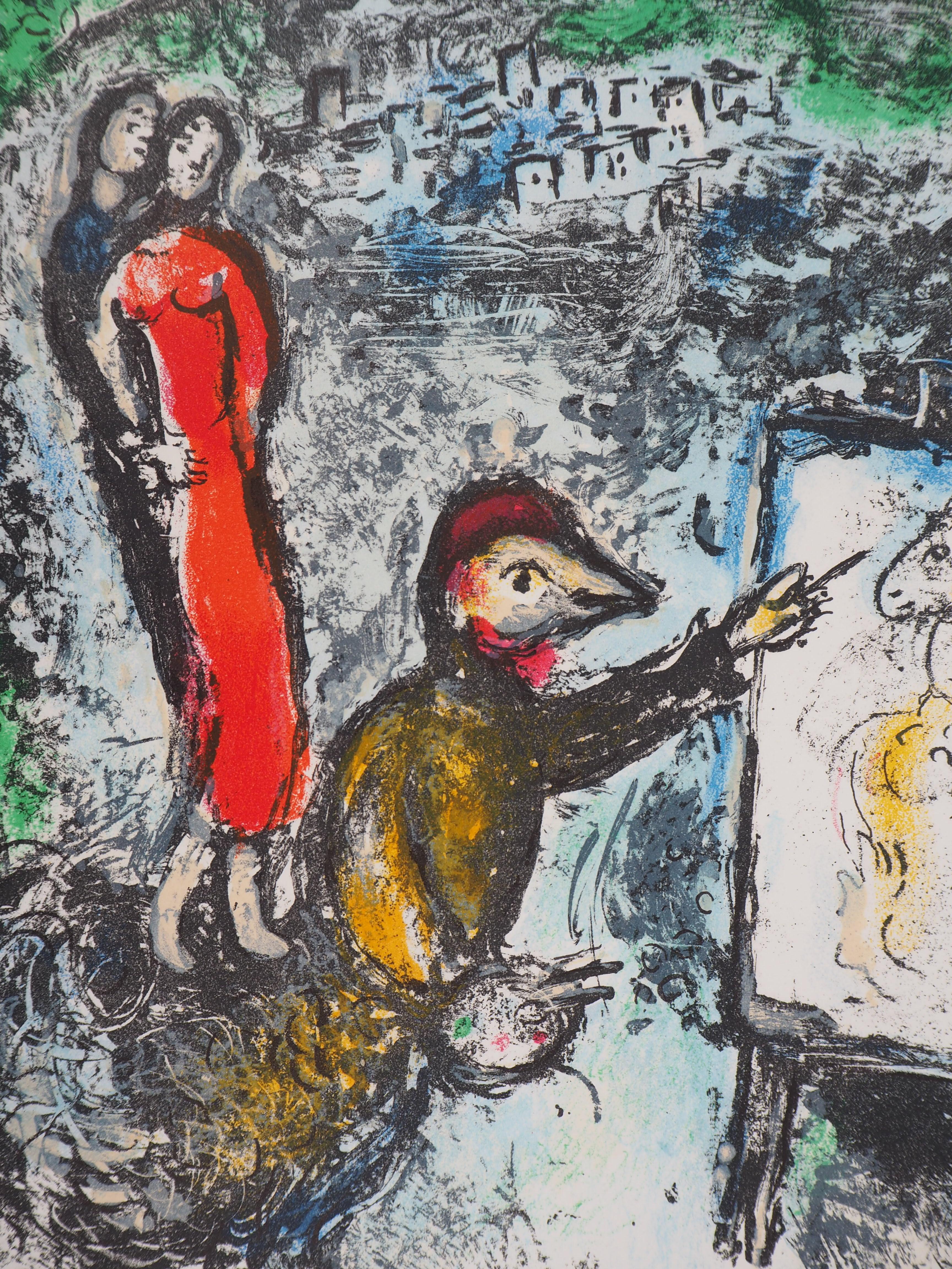 Couple Near Vence - Original stone lithograph (Mourlot #646) - 1972 - Surrealist Print by Marc Chagall
