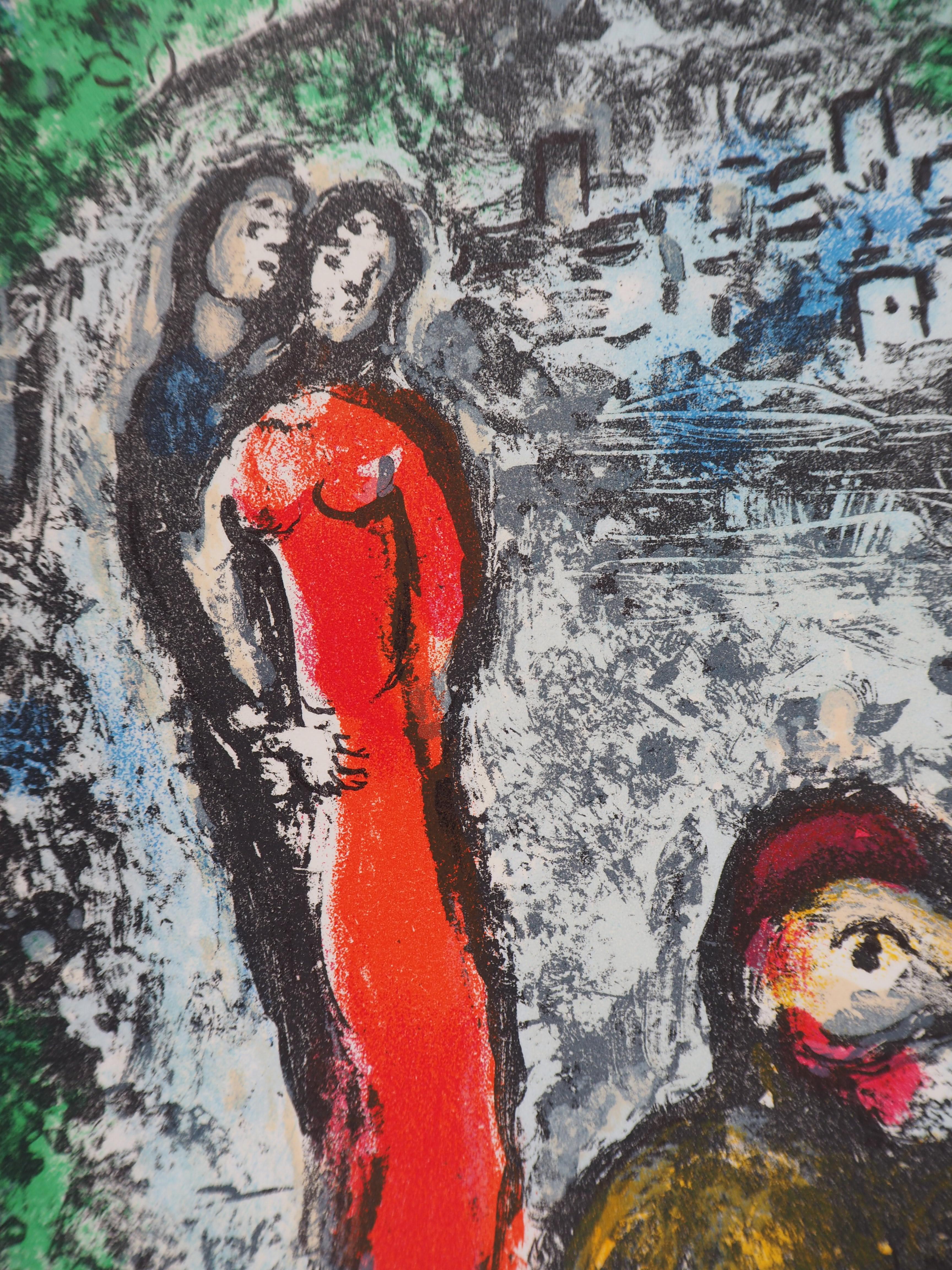 Couple Near Vence - Original stone lithograph (Mourlot #646) - 1972 - Gray Abstract Print by Marc Chagall