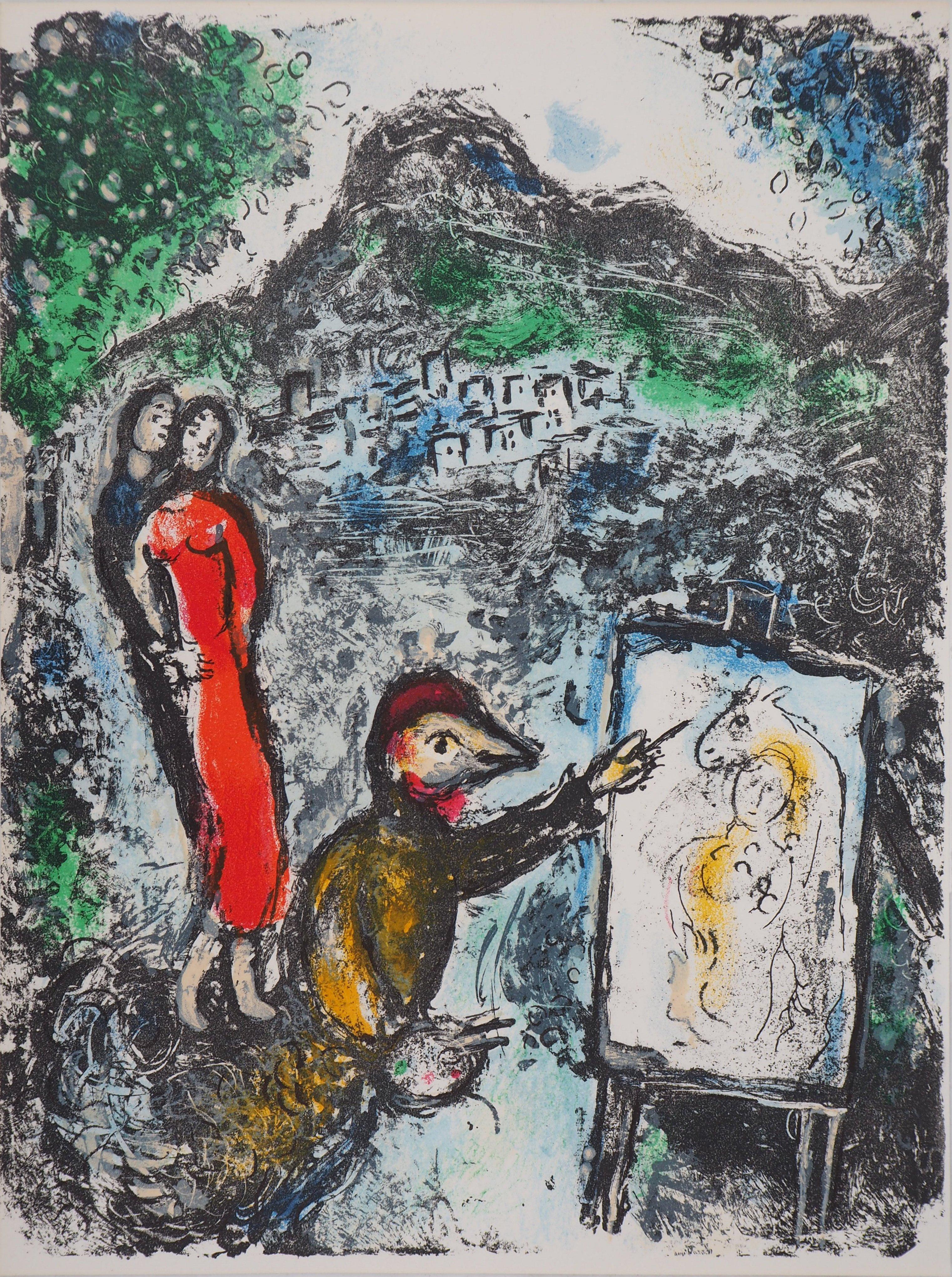 Marc Chagall Abstract Print - Couple Near Vence - Original stone lithograph (Mourlot #646) - 1972
