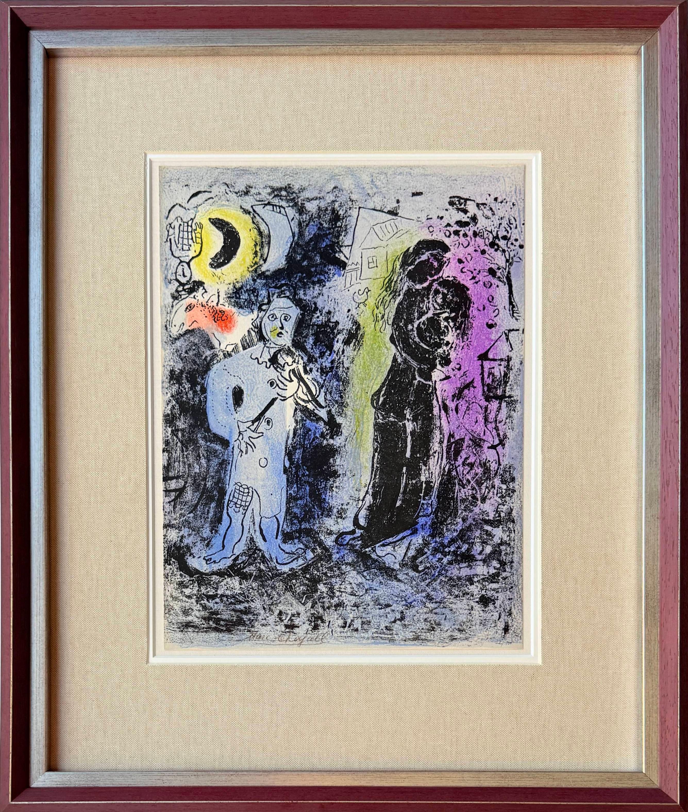 Couple Noir au Musicien Lithograph, Signed, Edition 32/100, 1960 - Art de Marc Chagall