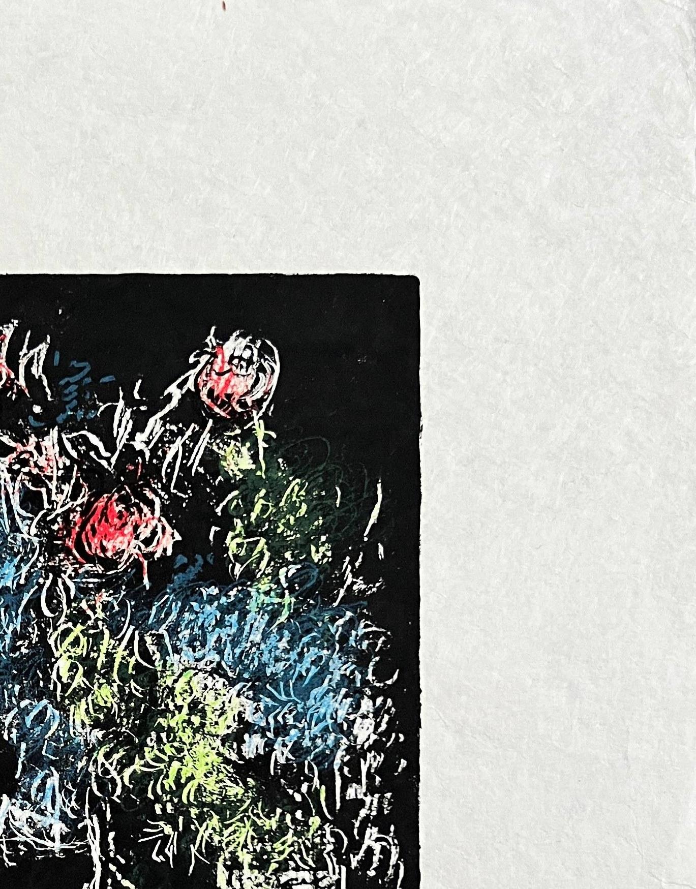 Couple sur fond noir II. - Symbolist Print by Marc Chagall
