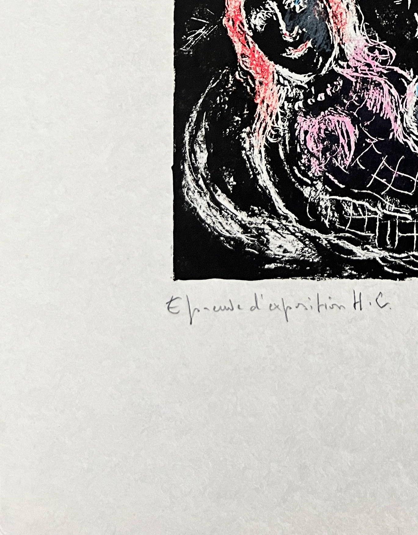 Couple sur fond noir II. - Gray Print by Marc Chagall