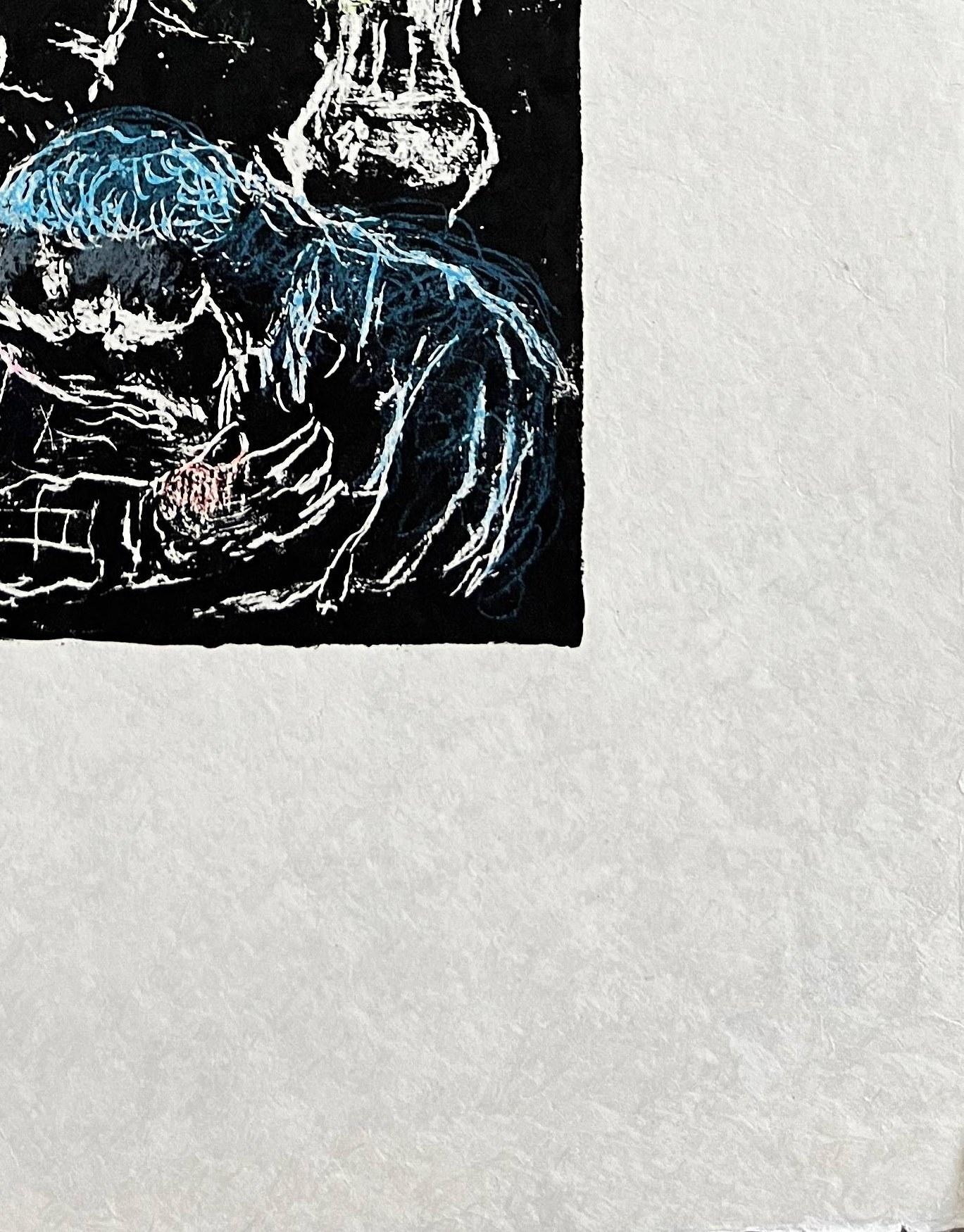Marc Chagall (1887-1985) - Couple sur fond noir

Lithograph from 1974.

This impression is notated as “Epreuve d’exposition H.C”. apart from the edition of 50 on Japon paper.

Unsigned and unnumbered apart from the edition of 50.

Dimensions of