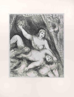 Vintage Dalila Cuts Sanson's Hair - Etching by Marc Chagall - 1956