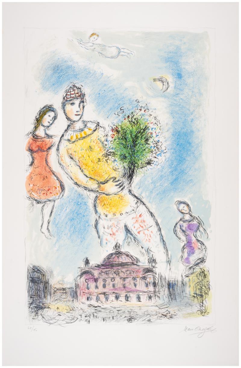Marc Chagall Figurative Print – Dans le Ciel de l'Opera