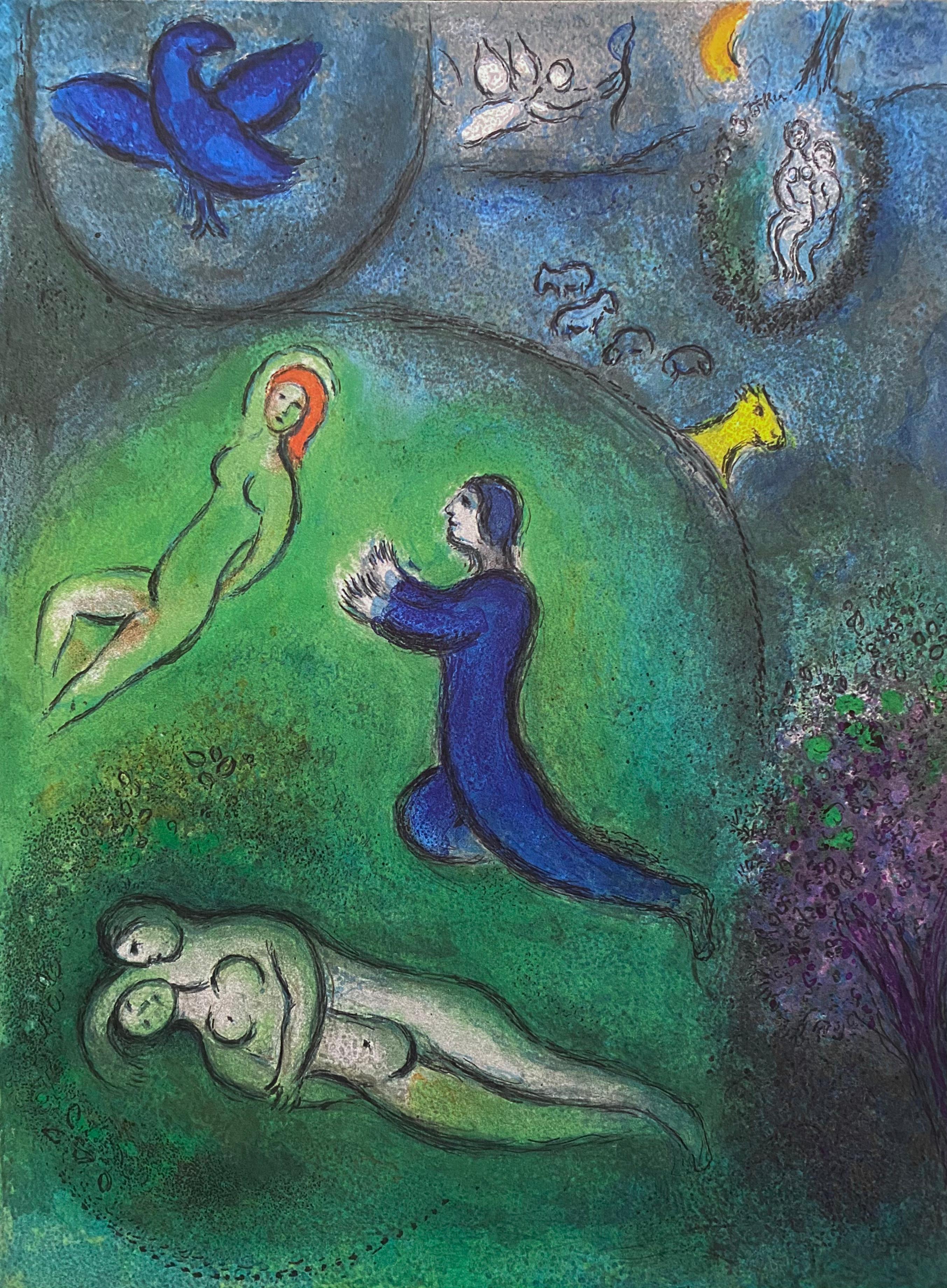 Marc Chagall Landscape Print - “Daphnis and Lycenion, ” Daphnis et Chloé