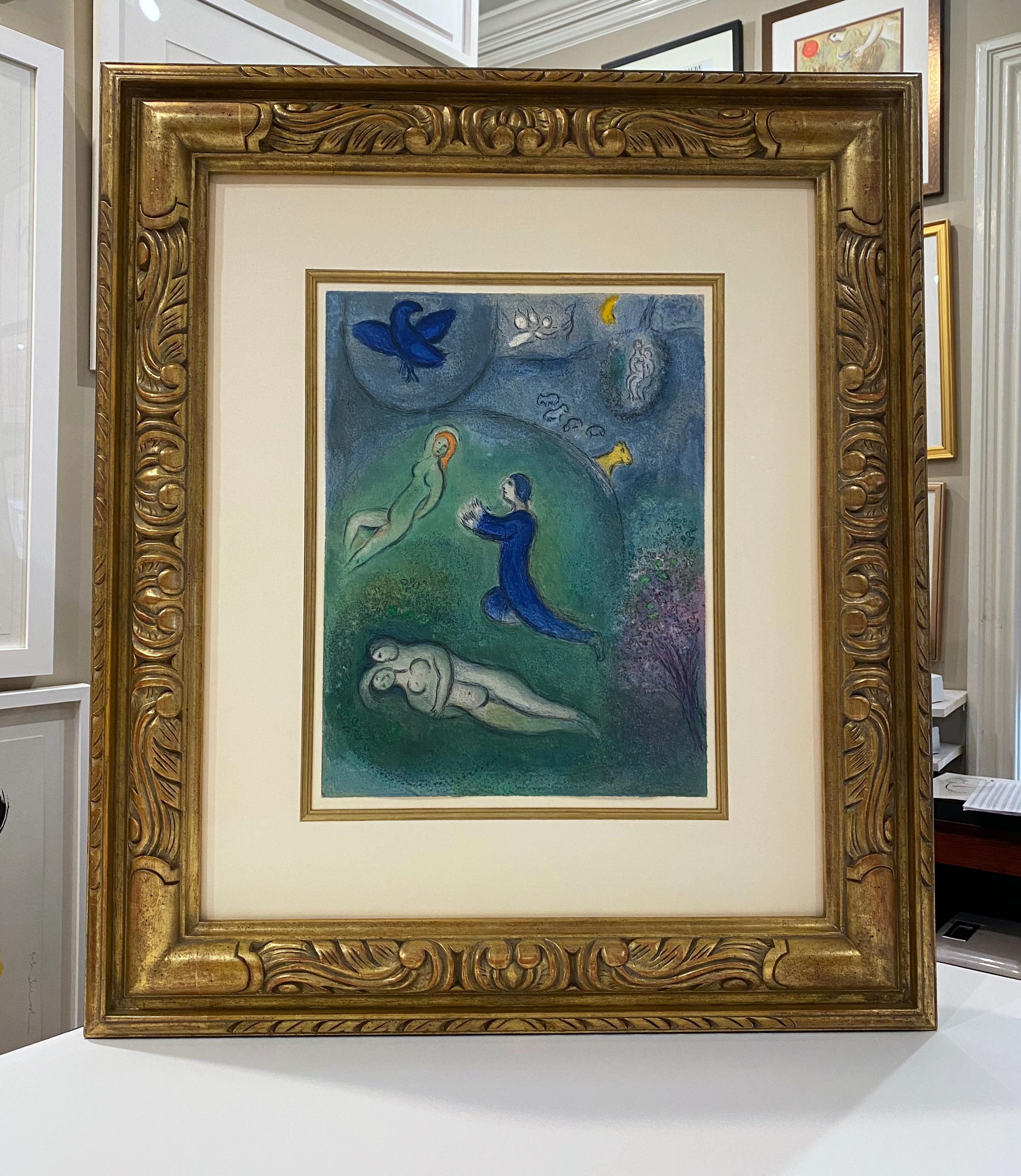Daphnis and Lycenion, from Daphnis and Chloe - Gray Landscape Print by Marc Chagall