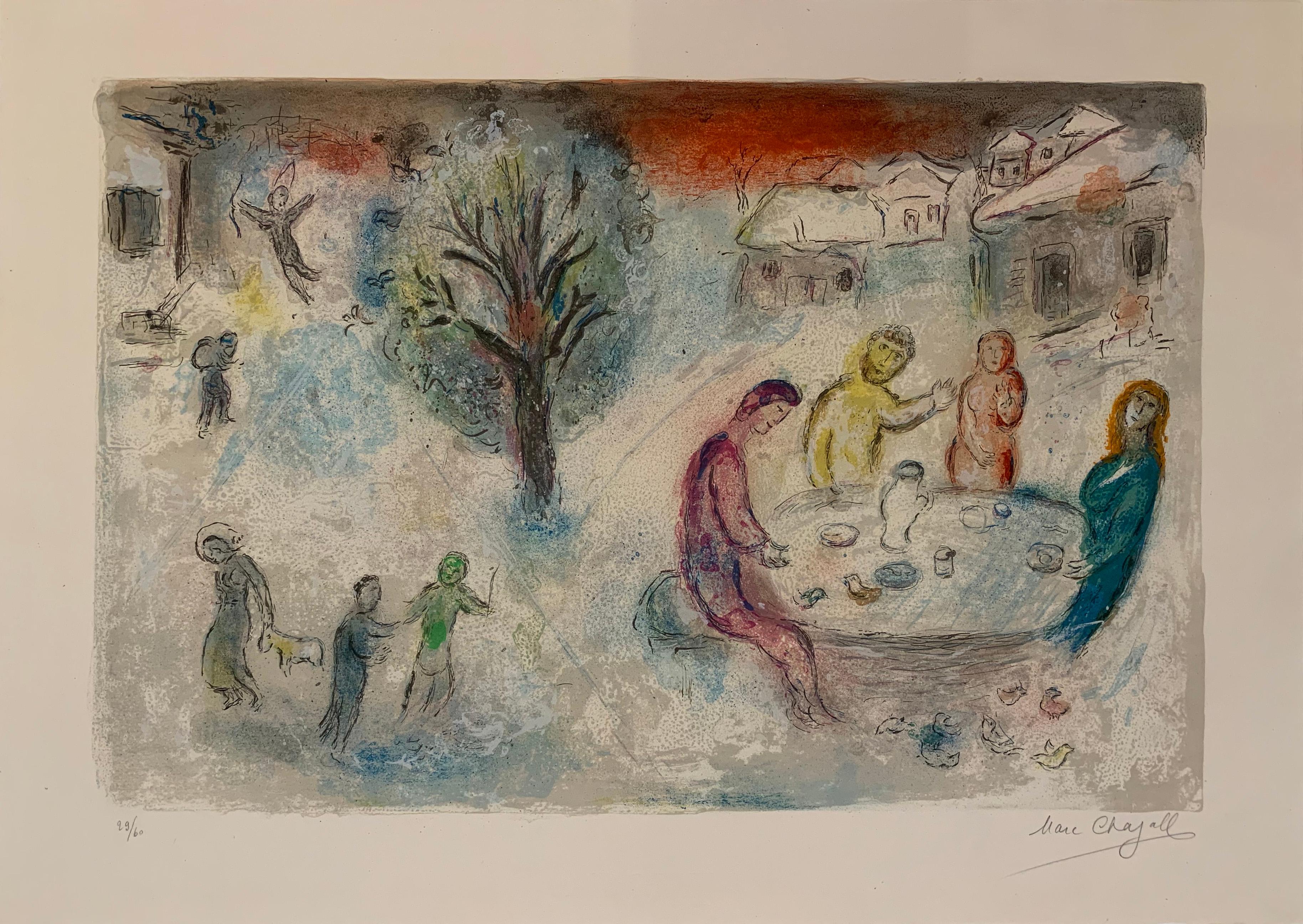 Marc Chagall Figurative Print - Daphnis et Chloe: The Meal at Dryas' House - Chagall, Print, Lithograph, Modern