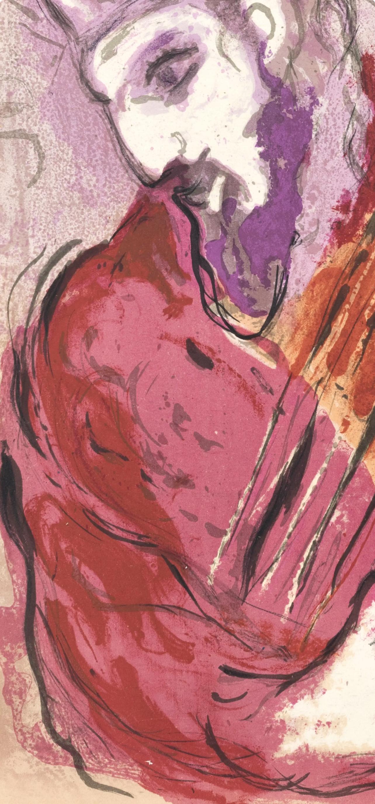 David à la harpe (Mourlot 117-46; Cramer 25), Dessins Pour La Bible - Pink Figurative Print by Marc Chagall
