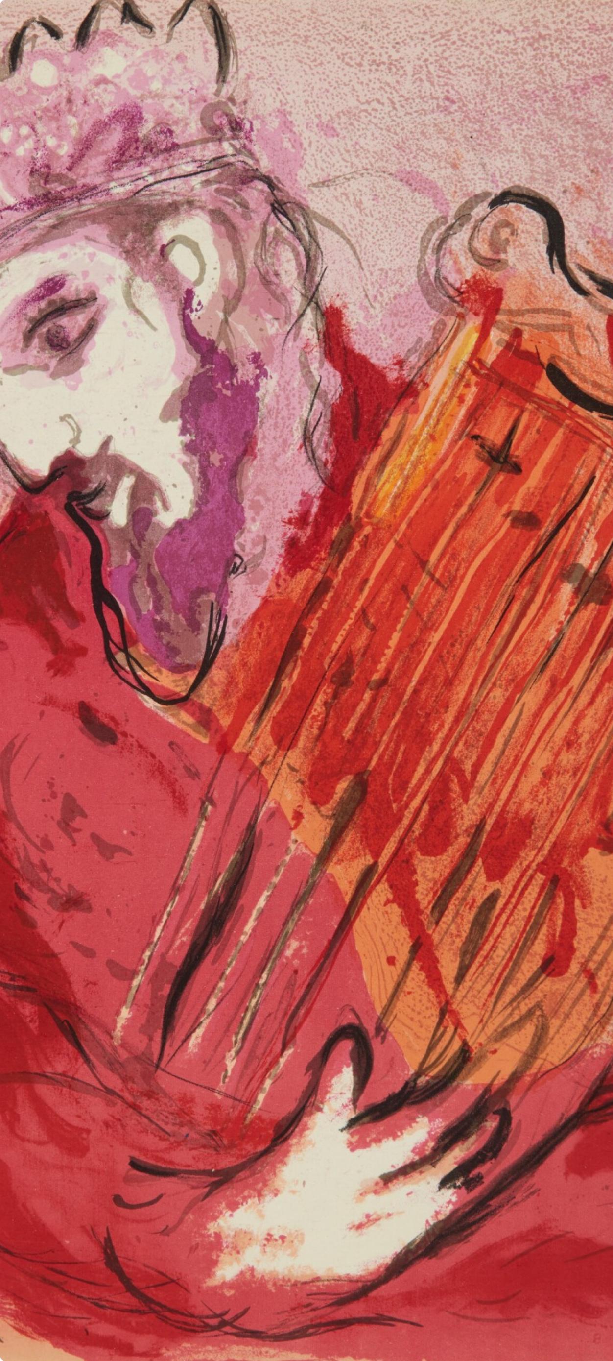 David à la harpe (Mourlot 117-46; Cramer 25) - Pink Figurative Print by Marc Chagall