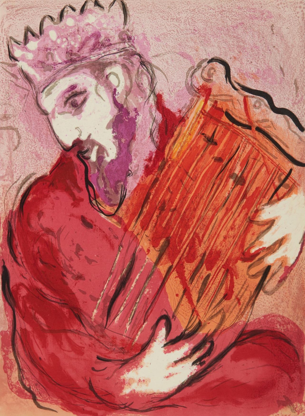 Marc Chagall Figurative Print - David à la harpe (Mourlot 117-46; Cramer 25)