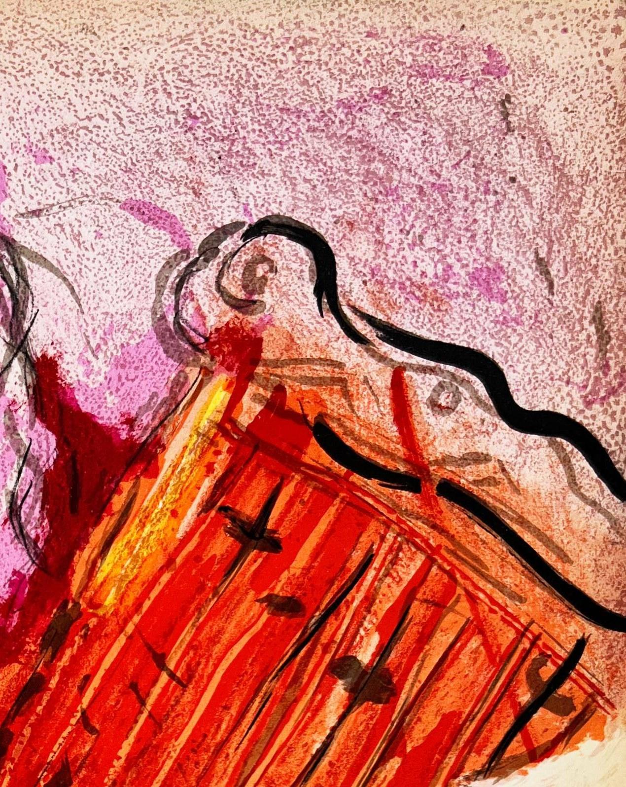 David et sa harpe - Rouge Figurative Print par Marc Chagall