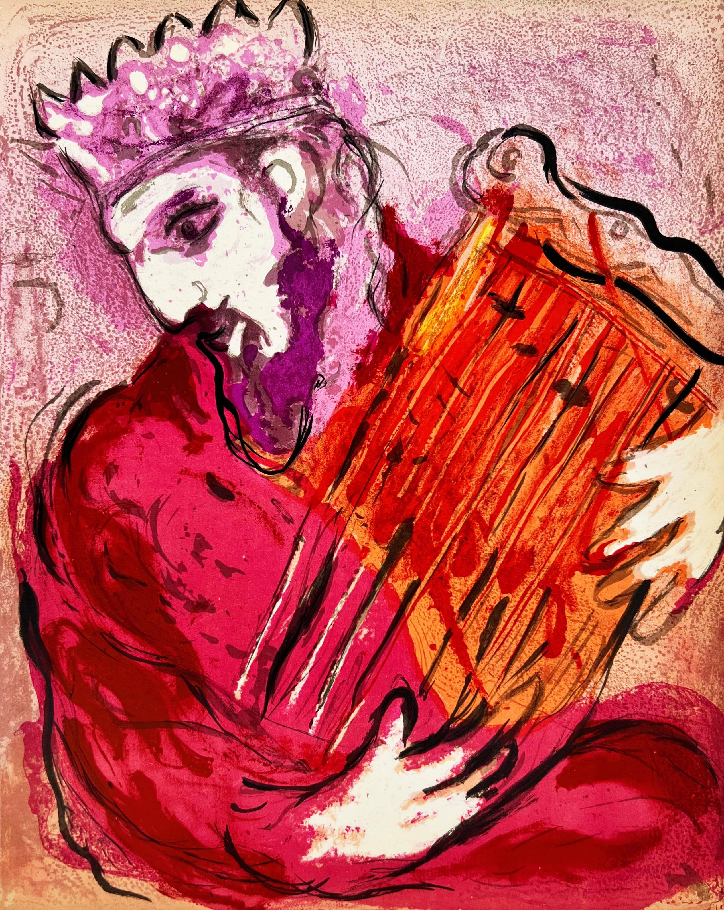 Figurative Print di Marc Chagall - David and His Harp Original Lithograph, 1956, Excellent Condition