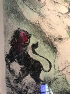 "David and the Lion" original etching with watercolor by Marc Chagall