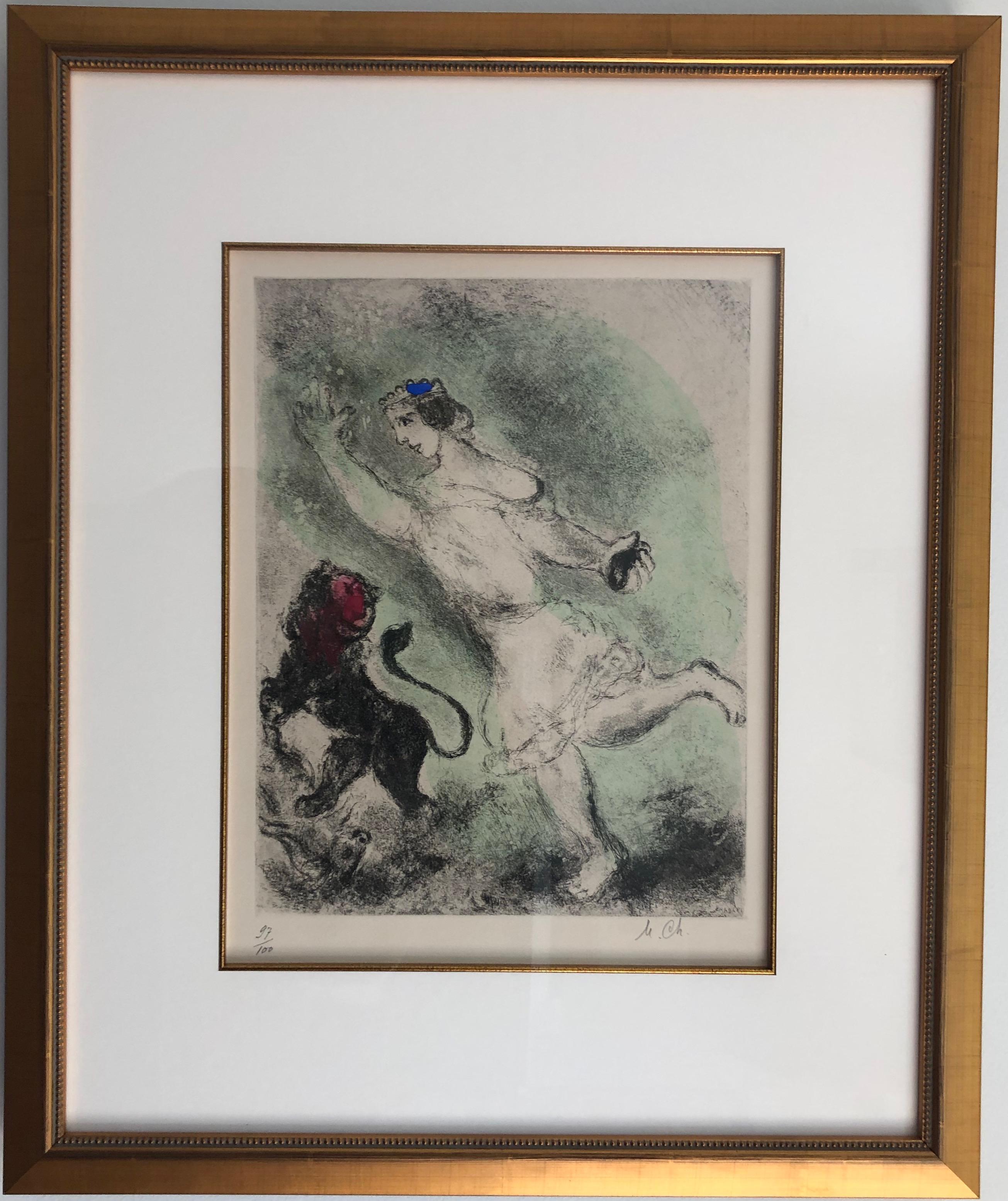  

CHAGALL, MARC
(1887 – 1985)

"David and the Lion"


From The Bible Suite – Sourlier/Vollard 260
Original hand-colored etching on wove paper, c. 1956
Initialed in pencil and lower, lower right 
This impression 97 from the edition of 100
Image