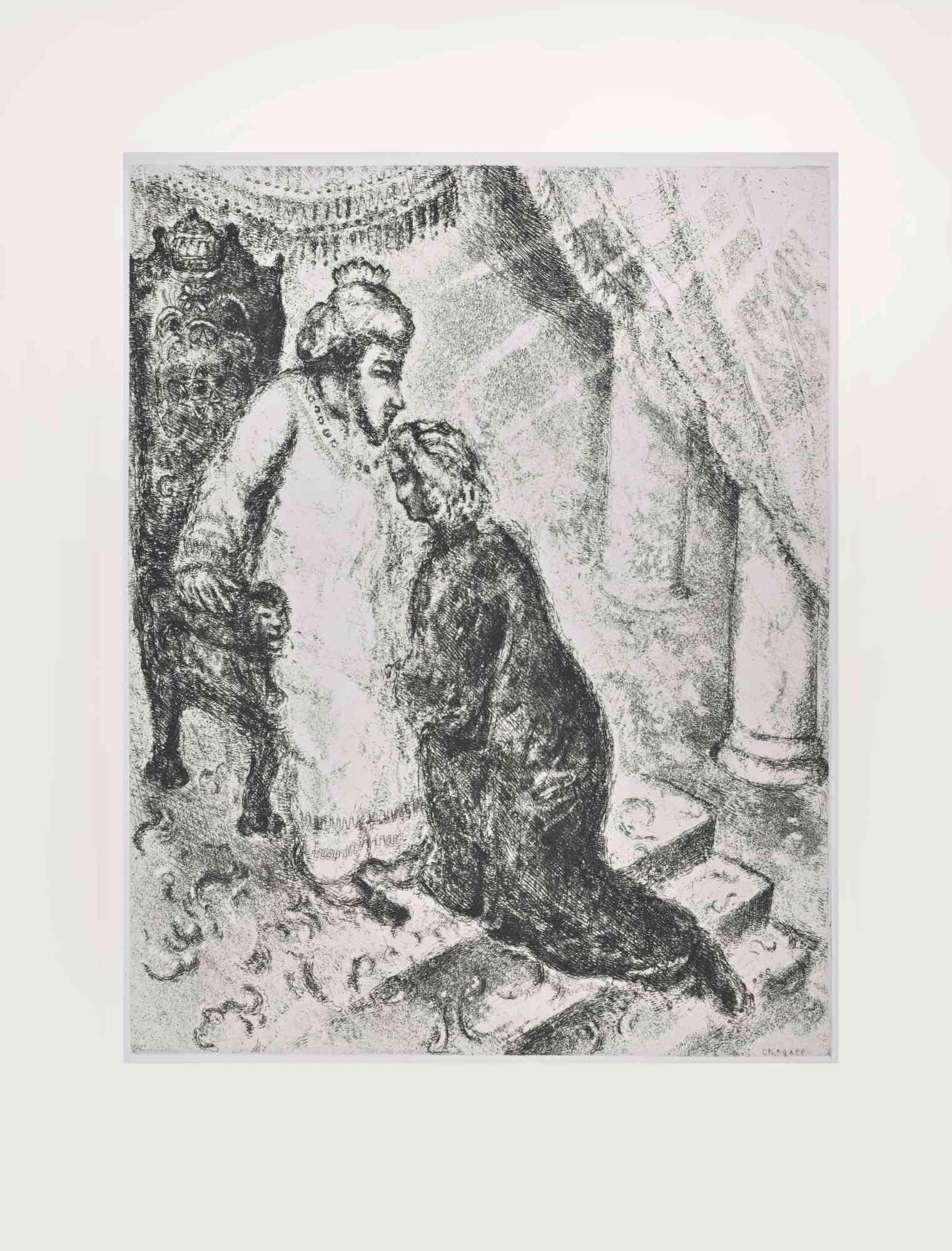 Etching on Montval wove paper, realized by Marc Chagall in 1931-39 and published by Tériade in 1956.

Edition of 275+30 out of commerce copies.

Not signed nor numbered, as issued.

Excellent impression with full margins a a bright and fresh