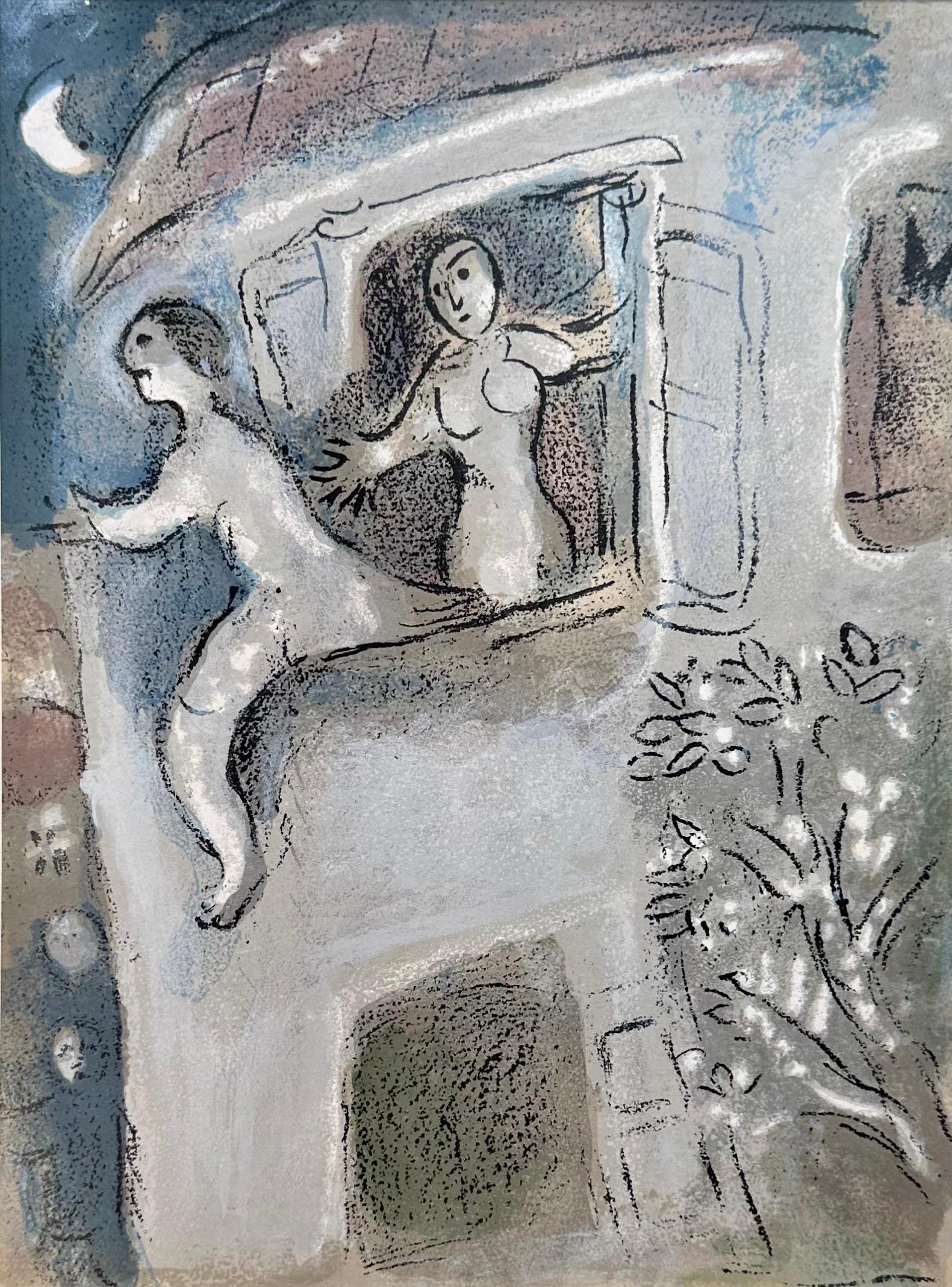 MARC CHAGALL, Vitebsk 1887- St.Paul de Vence 1985
David sauvé par Michal, 1960
Original lithograph in colours. Bibliography: Mourlot II.250, Cramer 42. (mm. 354x264). 
Perfect specimen. Off-text plate for Dessins pour la Bible - Verve X.37-38, Paris