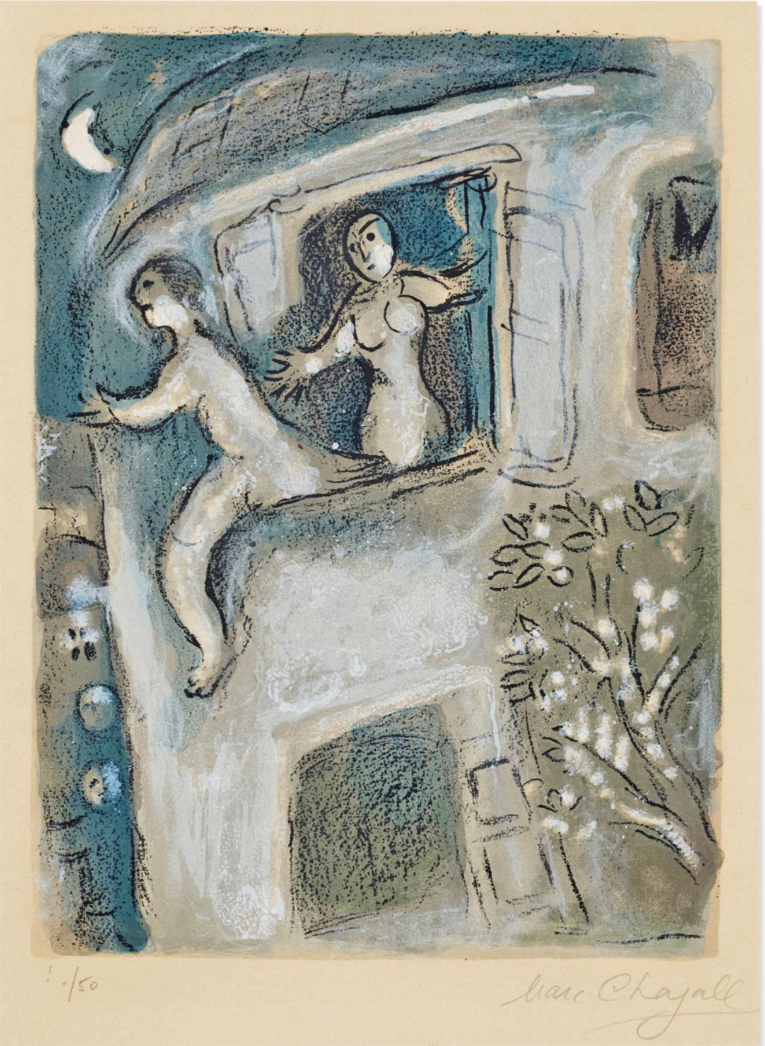 Marc Chagall Figurative Print - David Saved by Michal