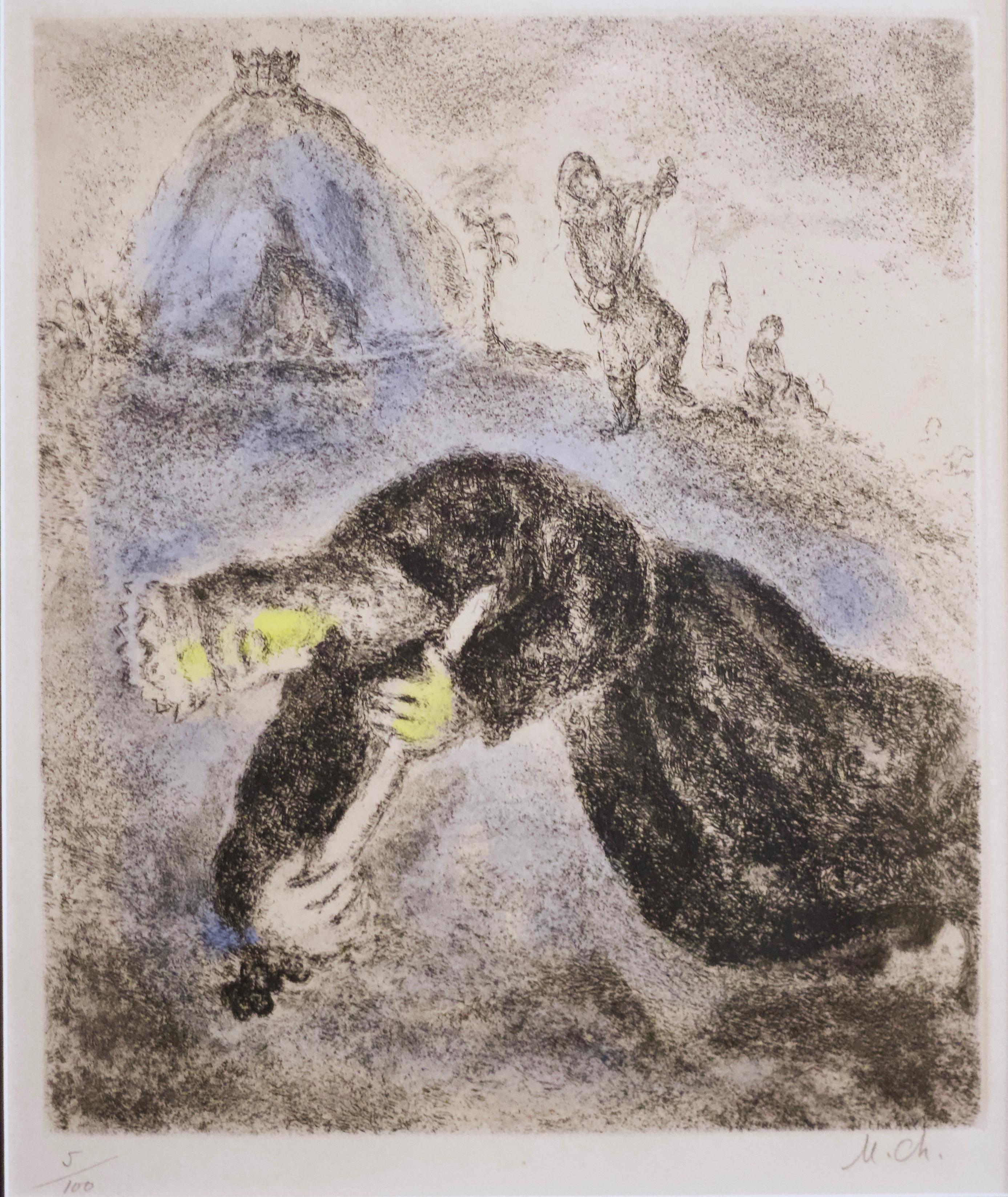 Marc Chagall Figurative Print - "Death of Saul" 5/100 Biblical Series Etching