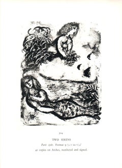 „Deux Sirènes“, Lithografie von Marc Chagall, Offsetdruck, 1963, ungerahmt