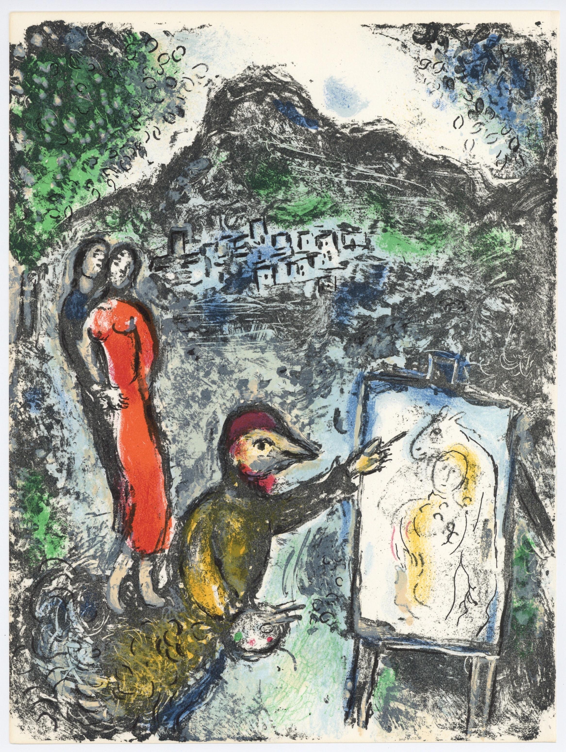 Portrait Print Marc Chagall - Lithographie originale devant Saint-Jeannet